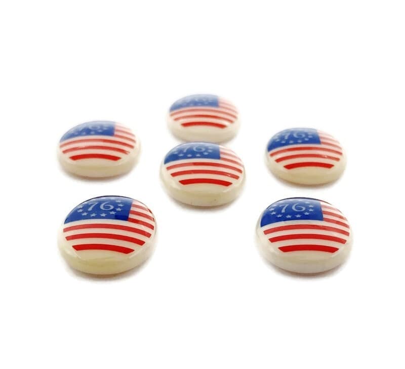 6 Vintage Betsy Ross 13 Star 1776 American Flag 18x13mm. Oval Glass Cameos L550 3