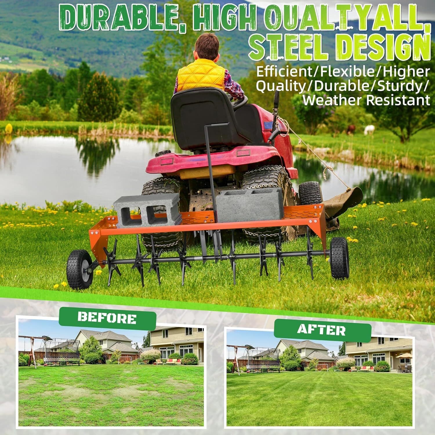 48" Lawn Aerator Tow Behind for Plug Aerating W/Extra-Wide for Lawn & Garden 3