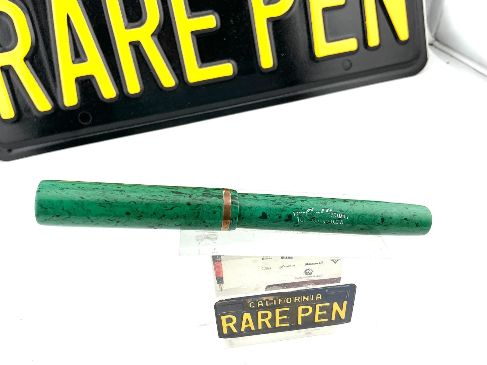 Vintage CONKLIN GREEN Celluloid Fountain Pen 14k Med nib Restored 3