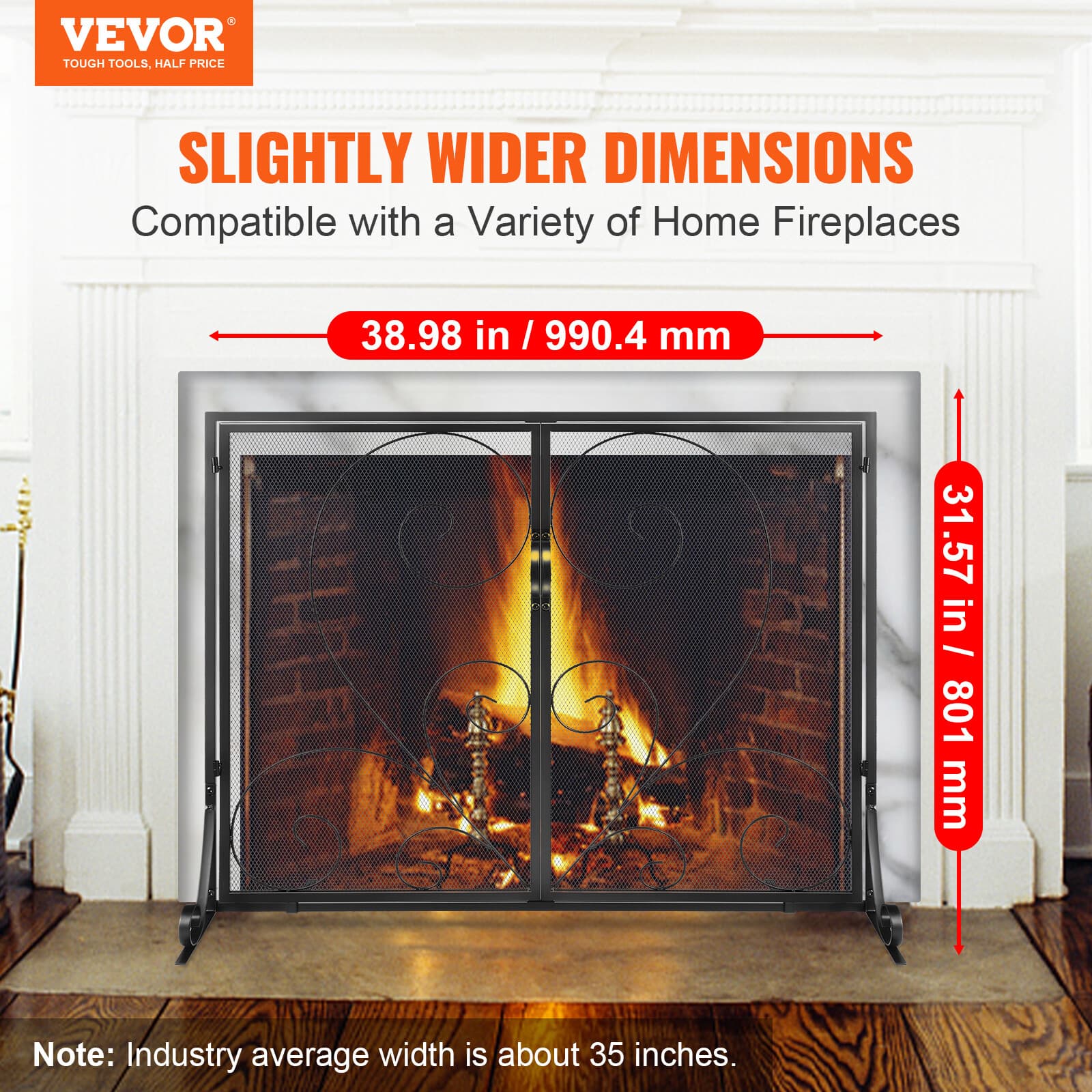 VEVOR 39"x31.6" Fireplace Screen 2-Panel Iron Mesh Spark Guard Vintage Black 2