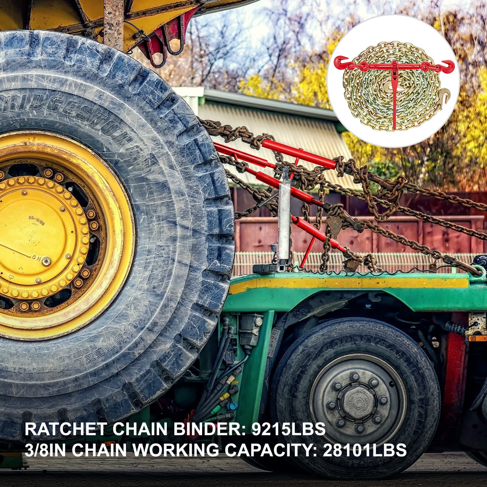 3/8"-1/2" Chain and Binder Kit Ratchet Load Binder 10FT G80 Chains Hauling 2