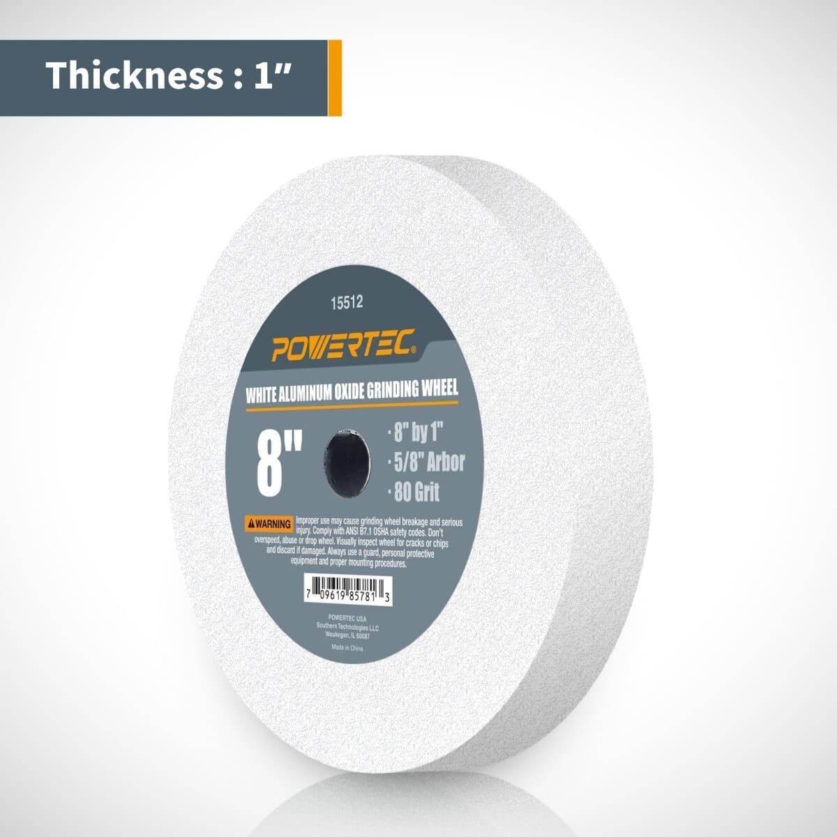 POWERTEC 8 x 1 in, Bench Grinding Wheel, 80 Grit, 5/8" Arbor, Aluminum Oxide 2