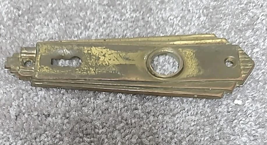 Set of 4 Brass Art Deco Door Knob Backplates with Key Holes 6"x1.75" Ships FREE 6