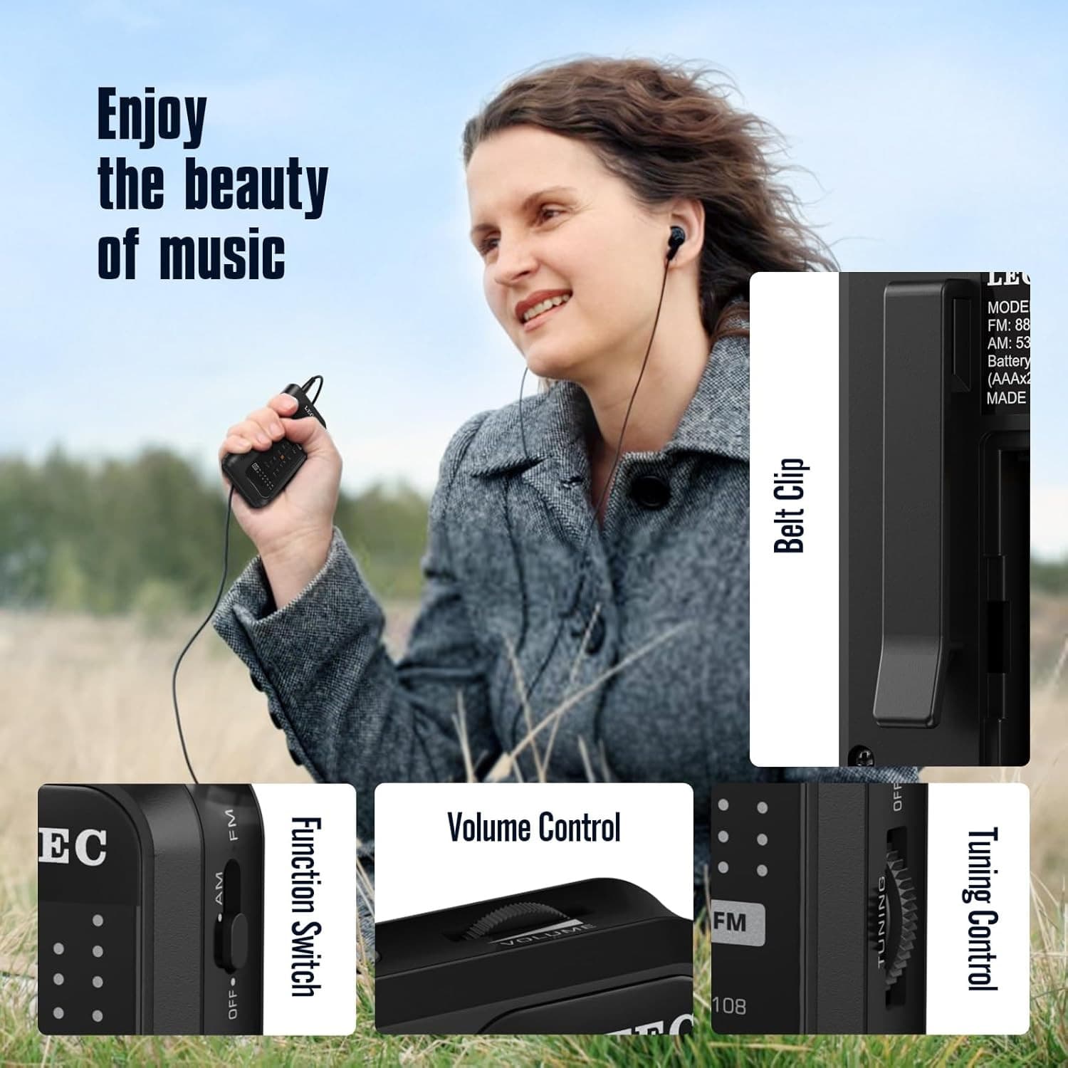 Portable Radio AM Fm,Small Pocket Radios,Stereo Sound with Earphones,2 AAA Batte 5