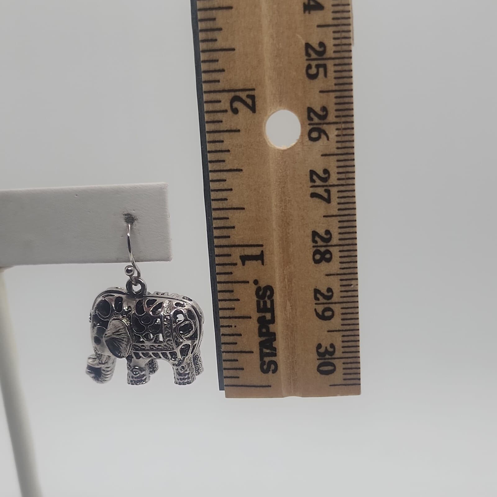 Vintage silver tone filigree figural ELEPHANT pierced dangle earrings 2