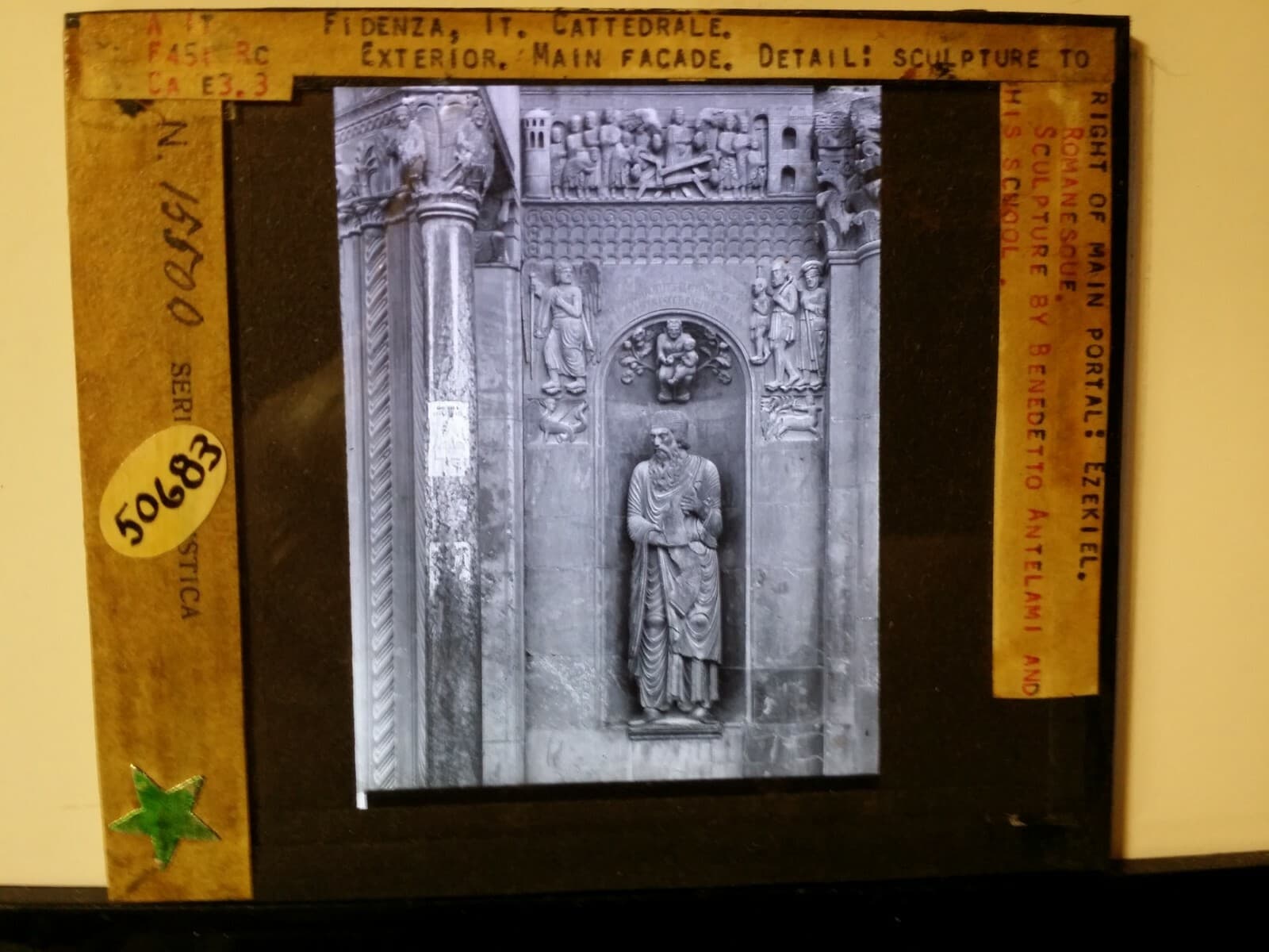Ezekiel Sculpture, Cathedral of Fidenza, Italy, Magic Lantern Glass Slide 2