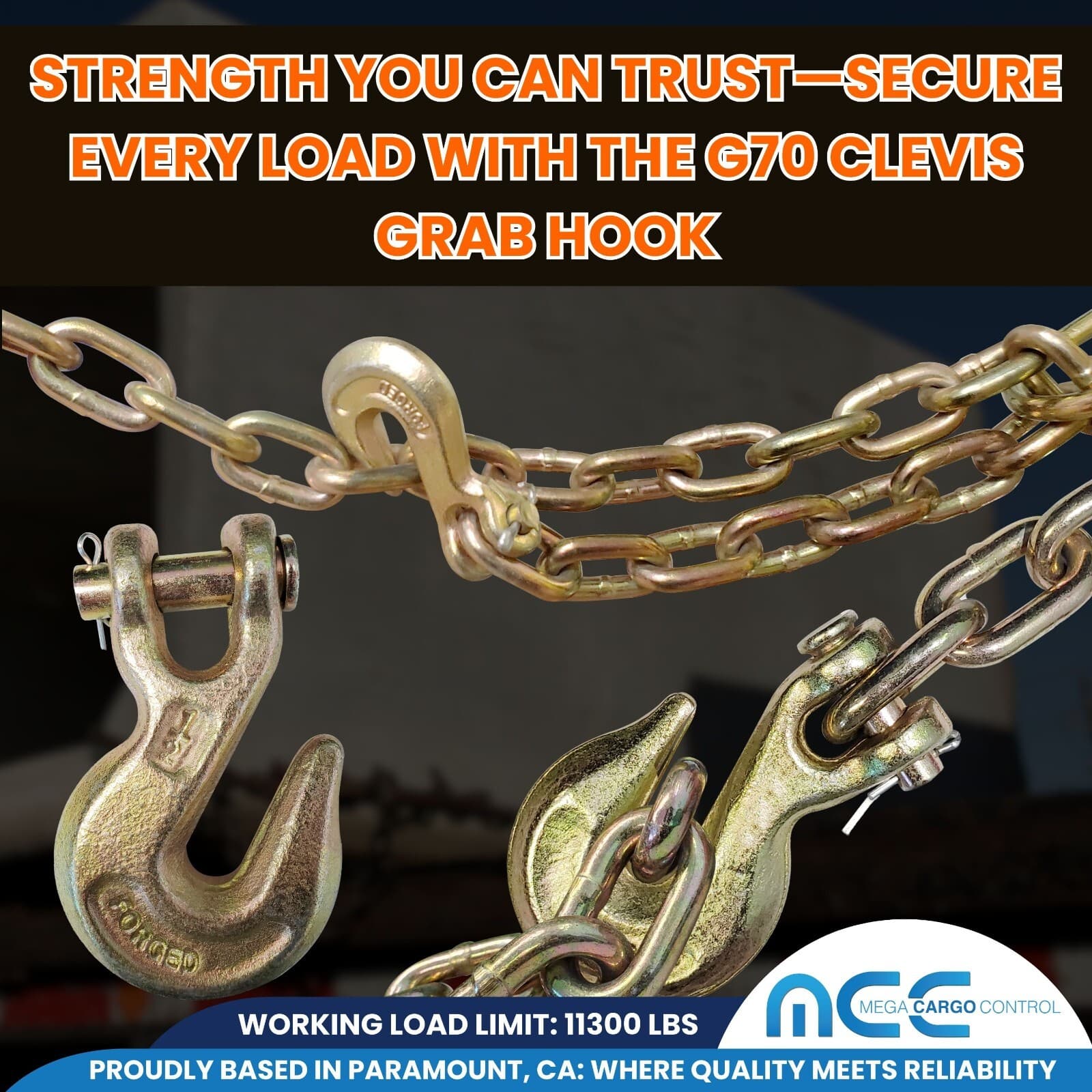 Heavy Duty G70 5/16" 3/8" 1/2" Tow Chain Clevis Grab Hook for Flatbed Trailer 6