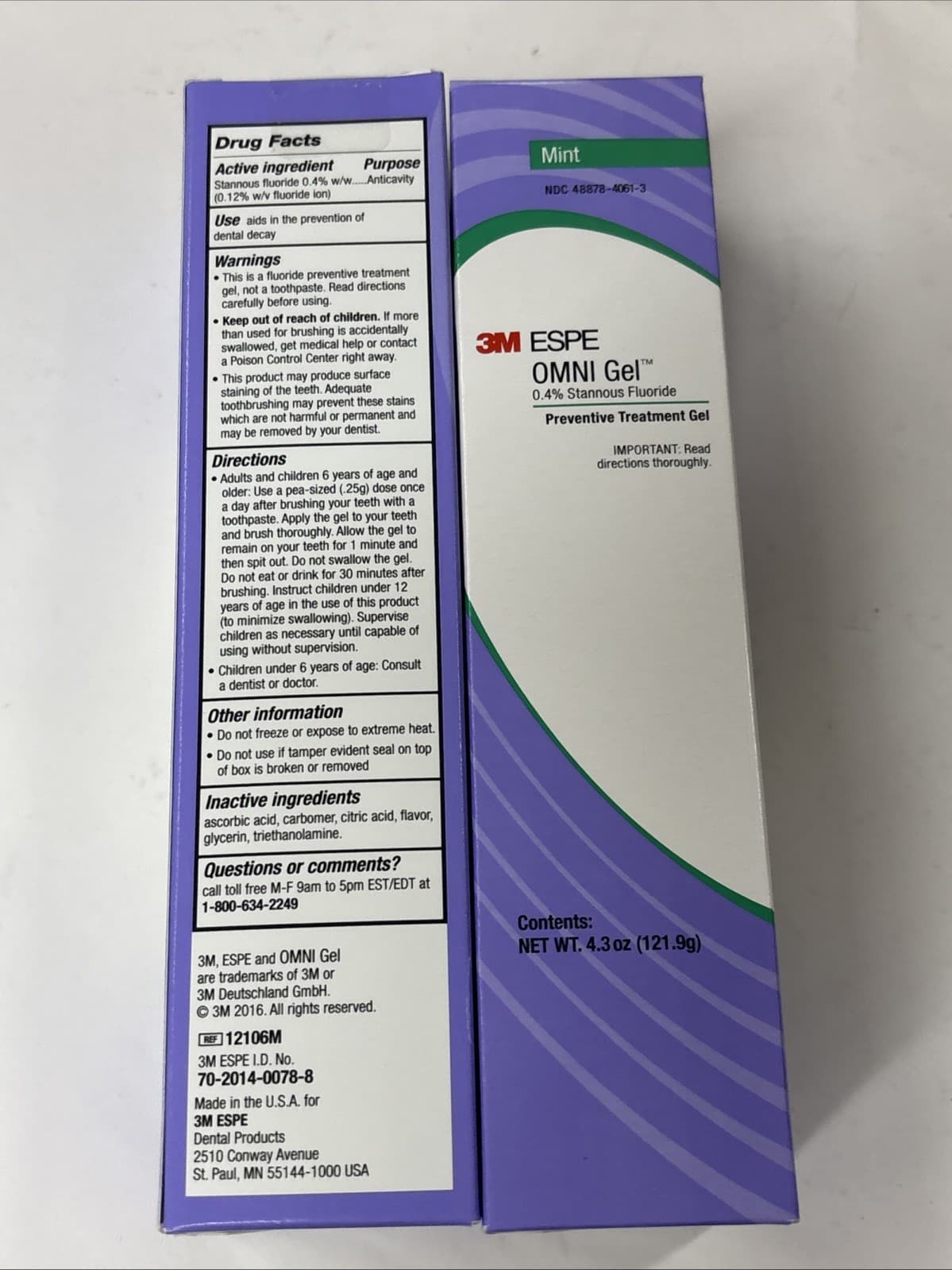 2 Tubes (4.3oz each) 3M ESPE 12106M OMNI Gel 0.4% Stannous Fluoride EXP 1/27 3
