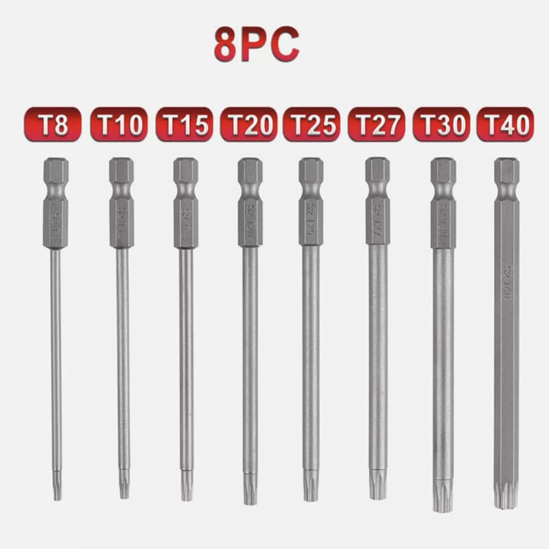 8X Torx Screwdriver Drill Bit Set 100MM Long Hex- T8 T10 T15 T20 T25 T27 T30 T40 3