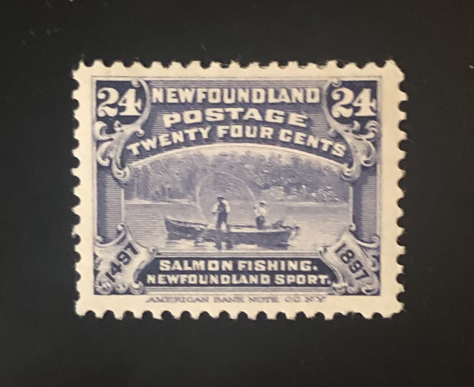 Stamps Canada Newfoundland Sc71  24c grey Salmon Fishing 1897  see details
