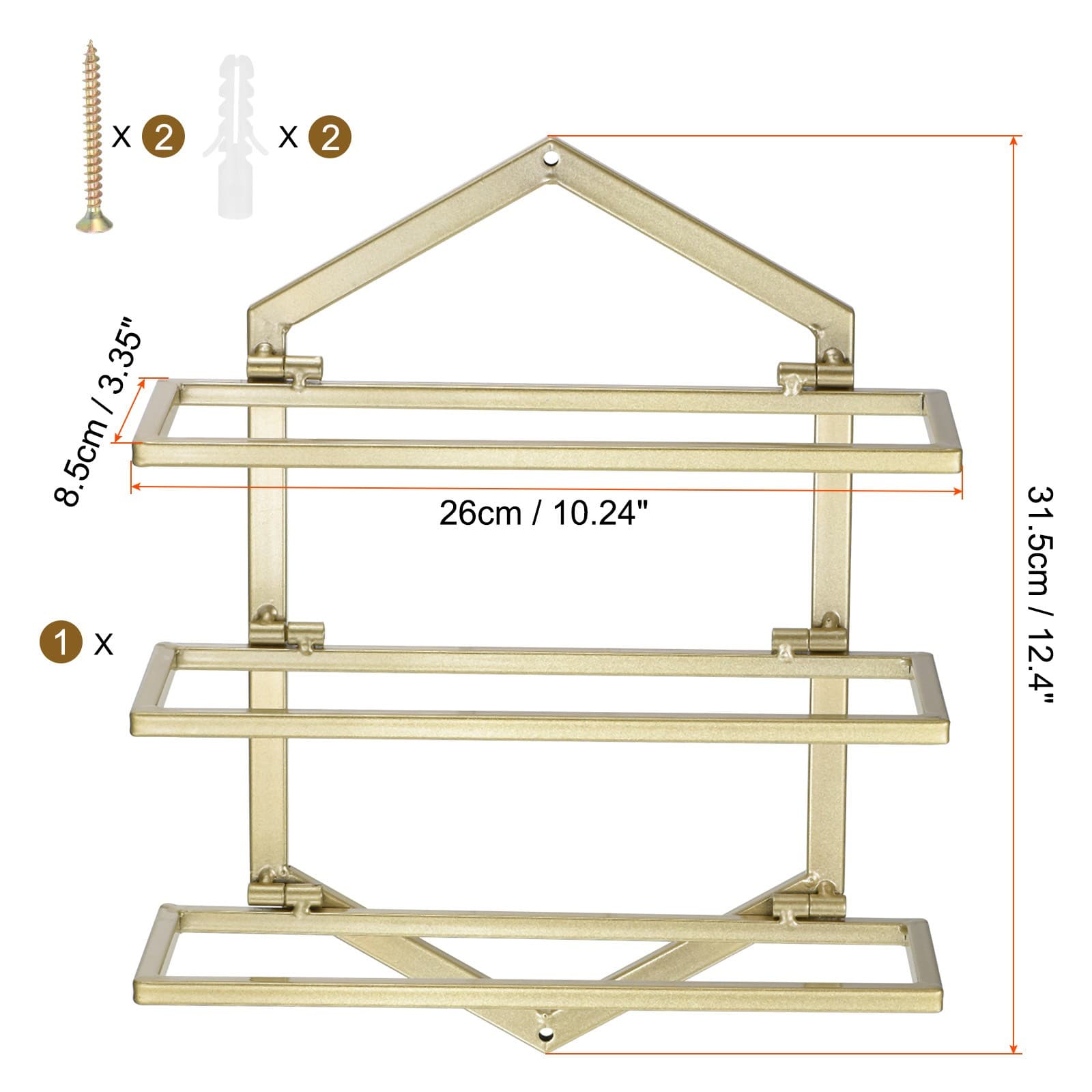 Wall Mounted Wine Rack Metal Hanging Wine Bottle Holder Holds 3 Bottles Gold 2