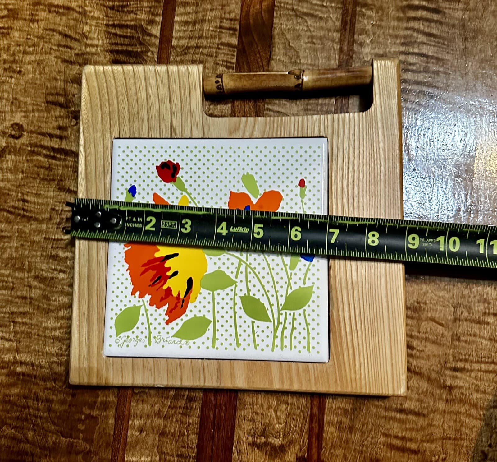 Georges Briard Board Charcuterie Water Colored FLOWER TILE Bamboo Cheese MCM 5