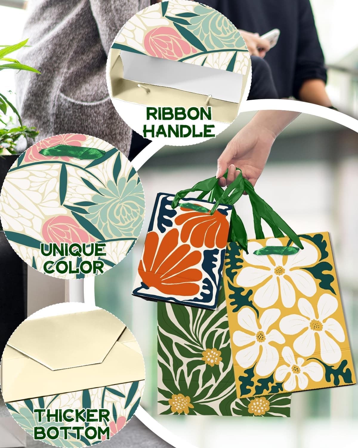 10PCS Clash Flower Gift Bags with Tissue Paper Party Favor Birthday Present Set 4