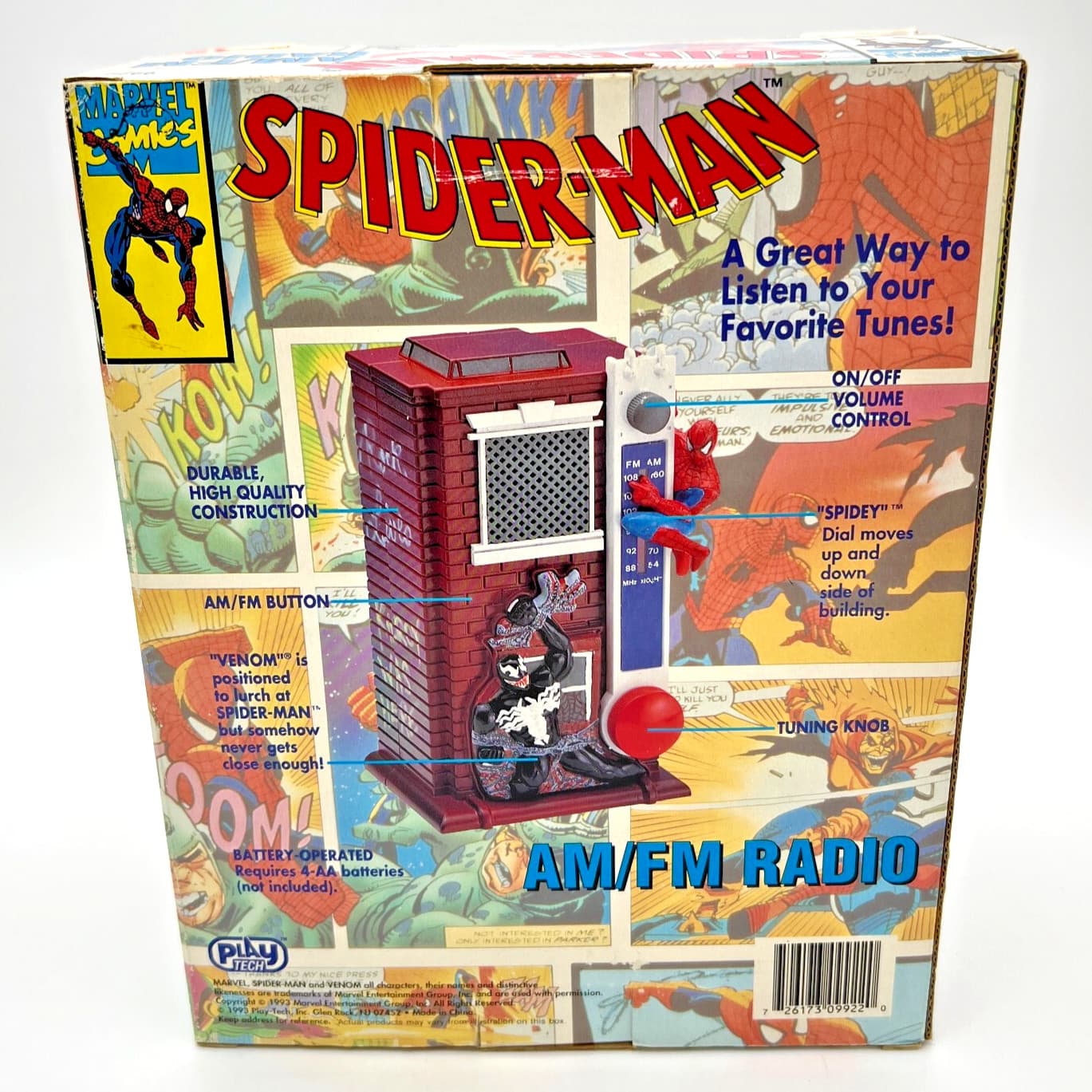 1993 Play-Tech Marvel Comics SPIDER-MAN & VENOM AM/FM Radio 6