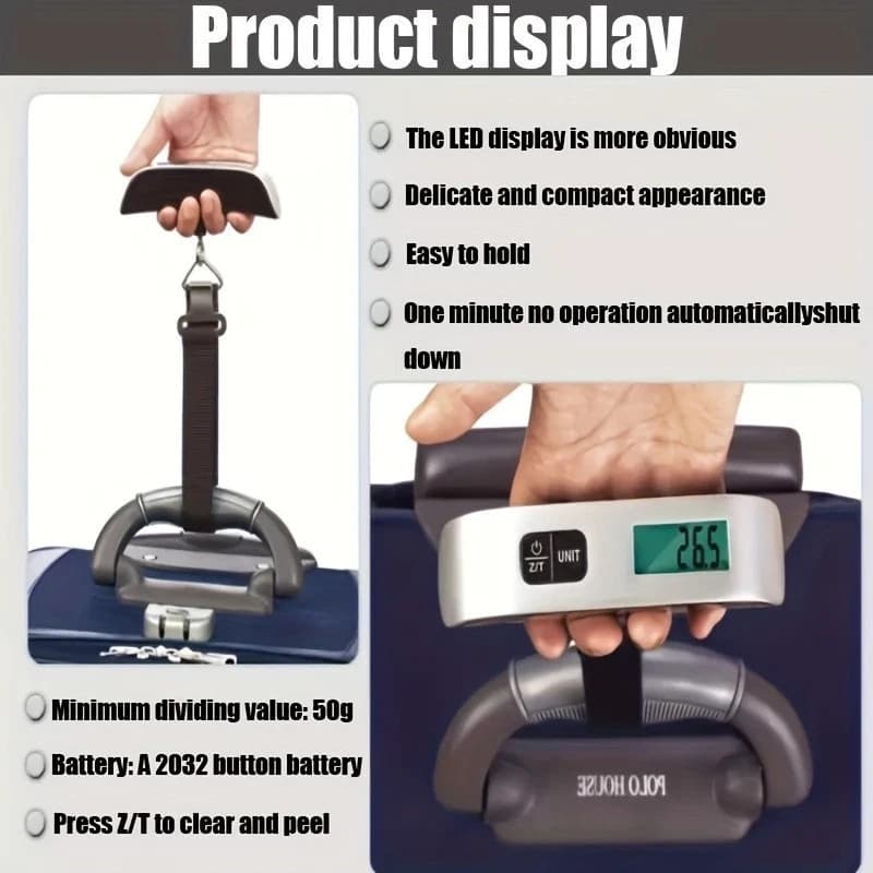 Portable Digital Luggage Scale, 110 lbs / 50 kg, LCD Display Hanging Weighing 6