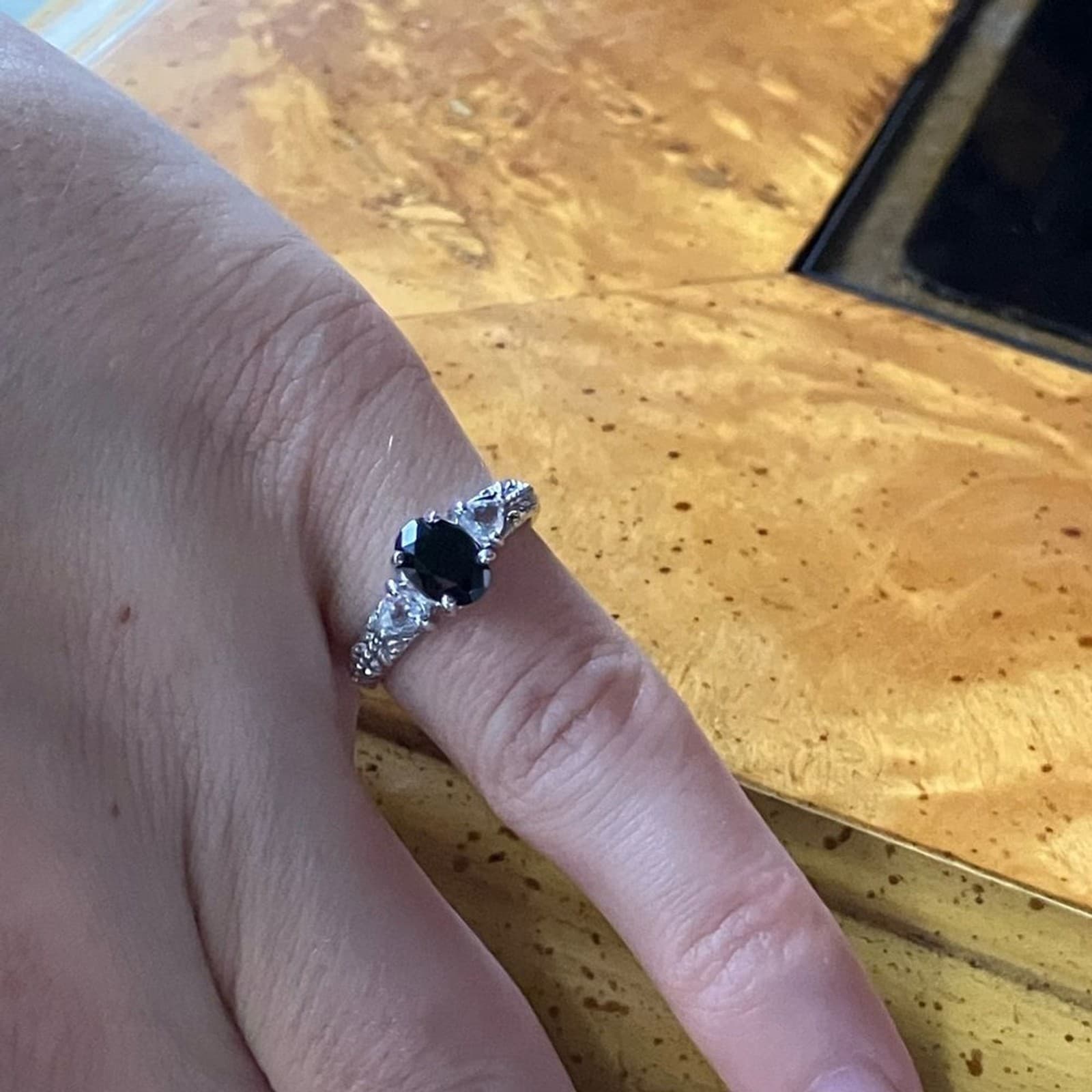 Natural Black Spinel Topaz Sterling Silver Ring Size 5 4