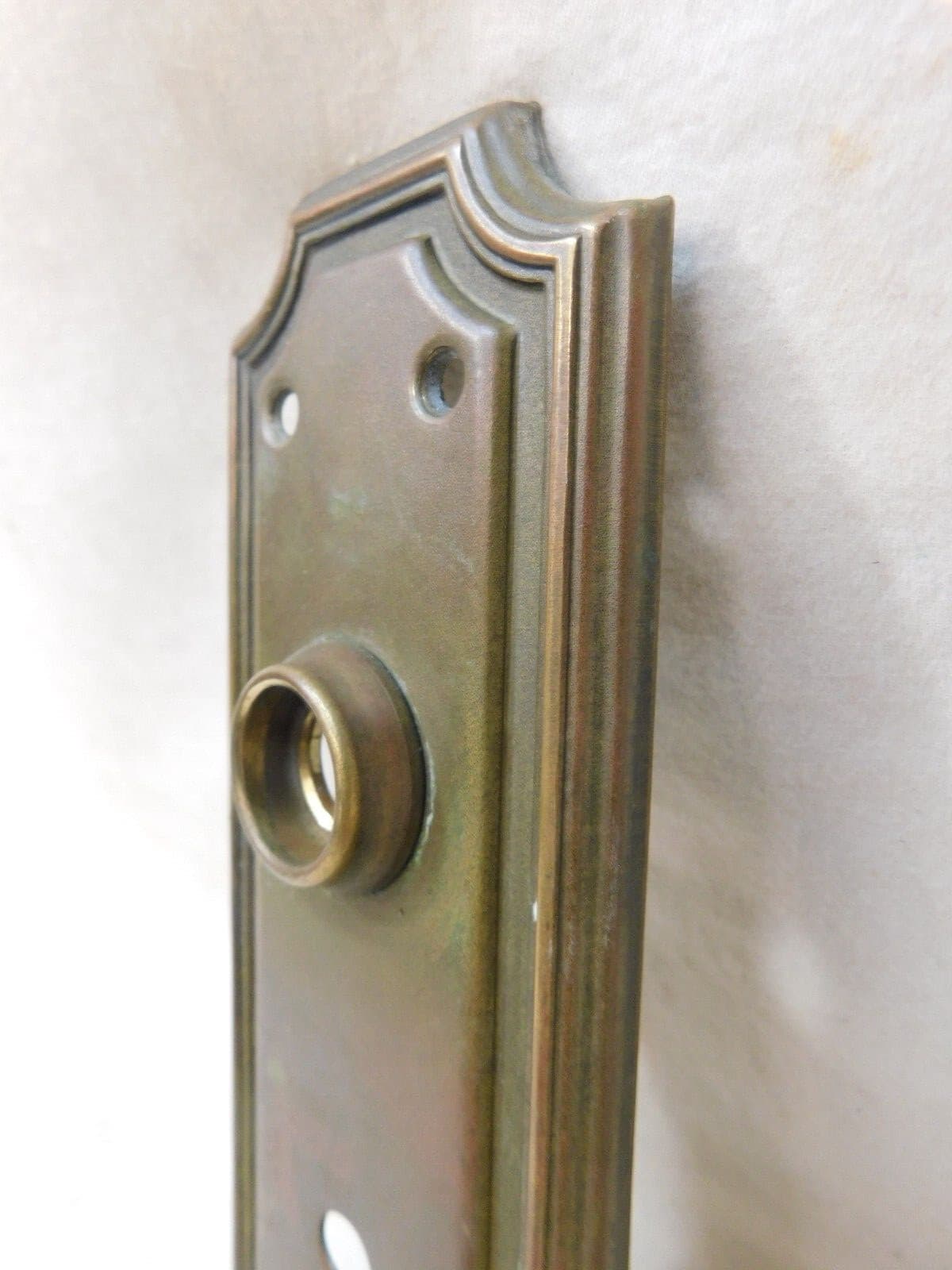 1900s Antique DOOR PLATE for Mortise Lock CRAFTSMAN/MISSION Style Brass ORNATE 6 4
