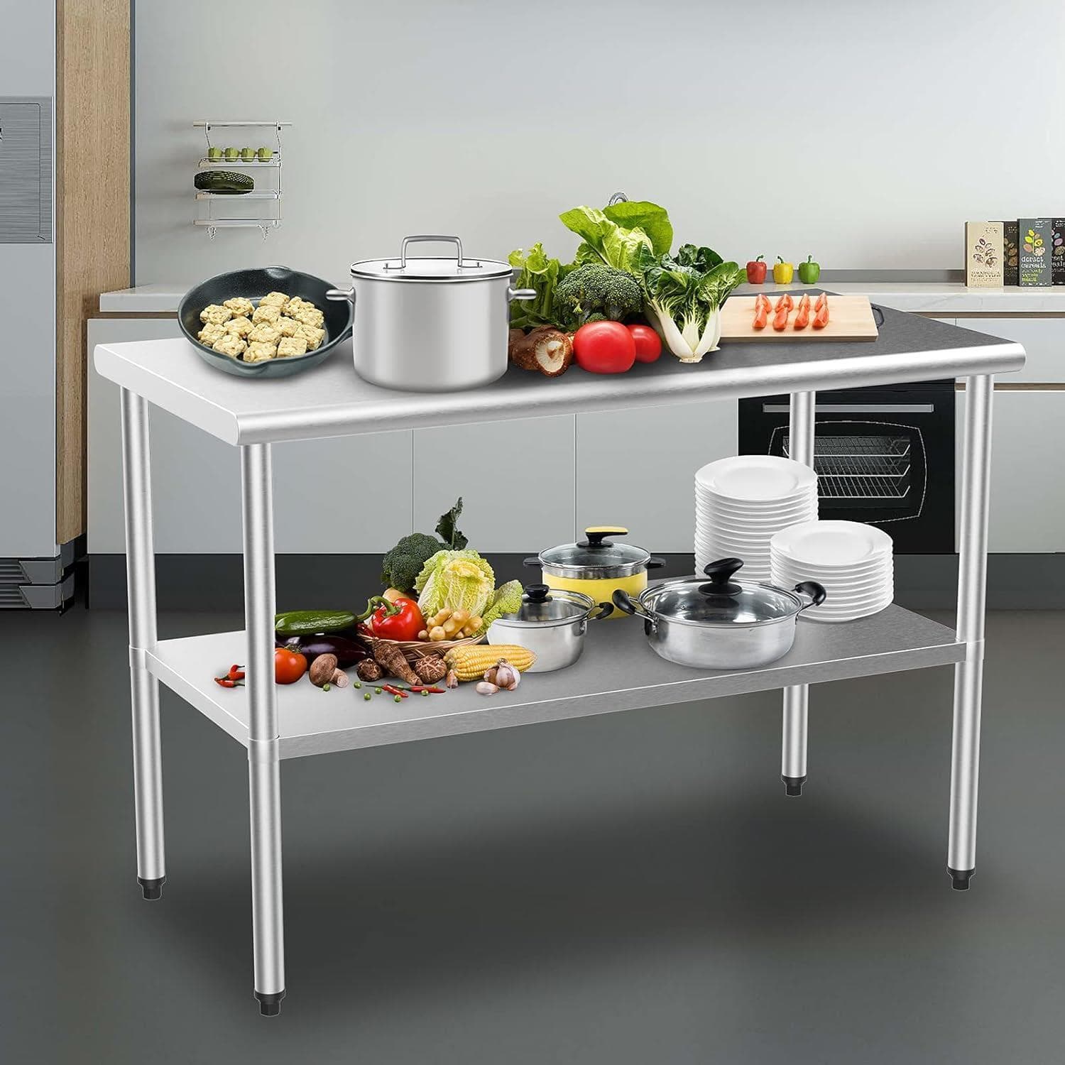 48'' x 24'' Stainless Steel Prep & Work Table with Adjustable UnderShelf Kitchen 2