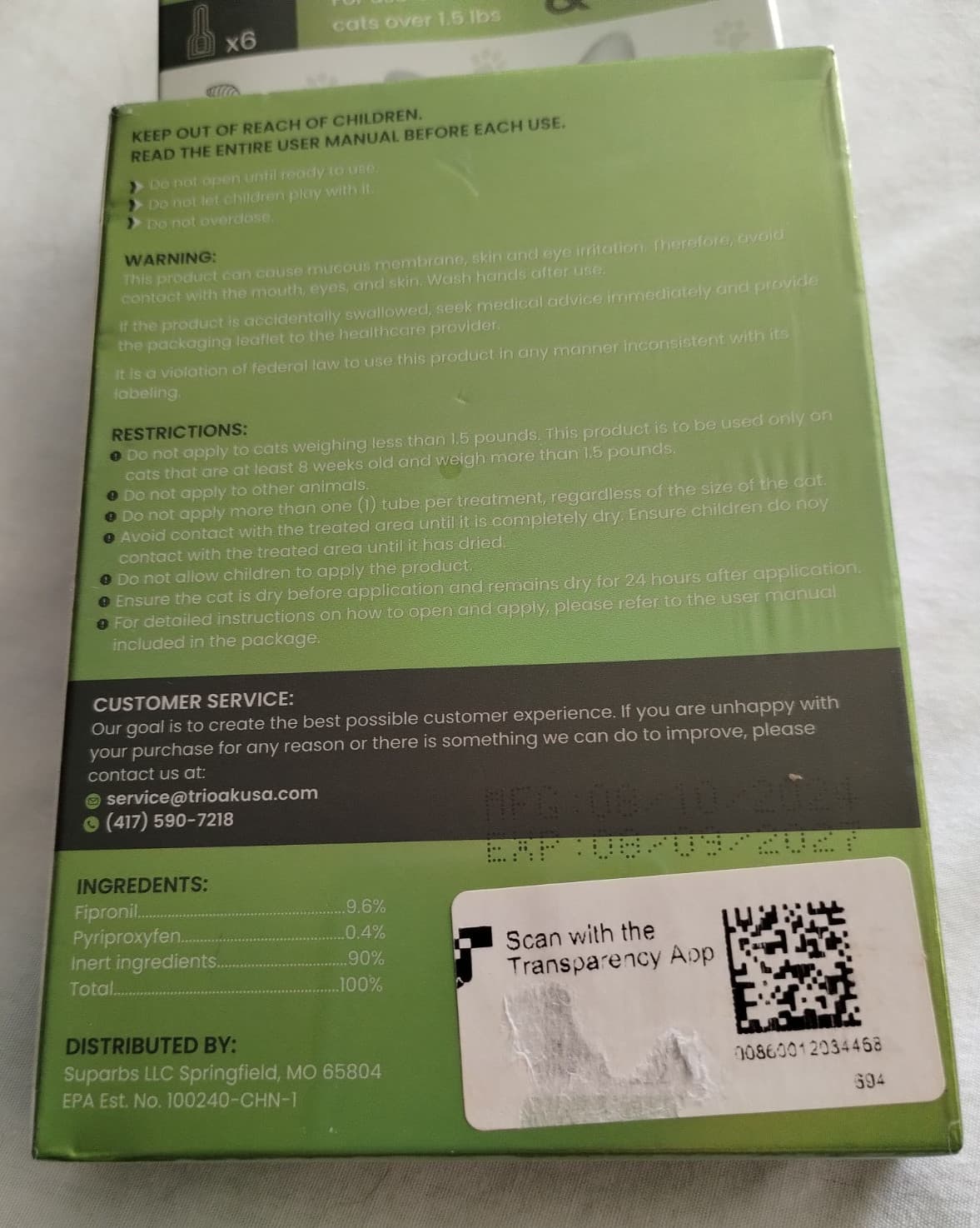 TriOak FLEA & TICK Prevention SPOT TREATMENT for CATS over 1.5lbs - 6 Count pack 2