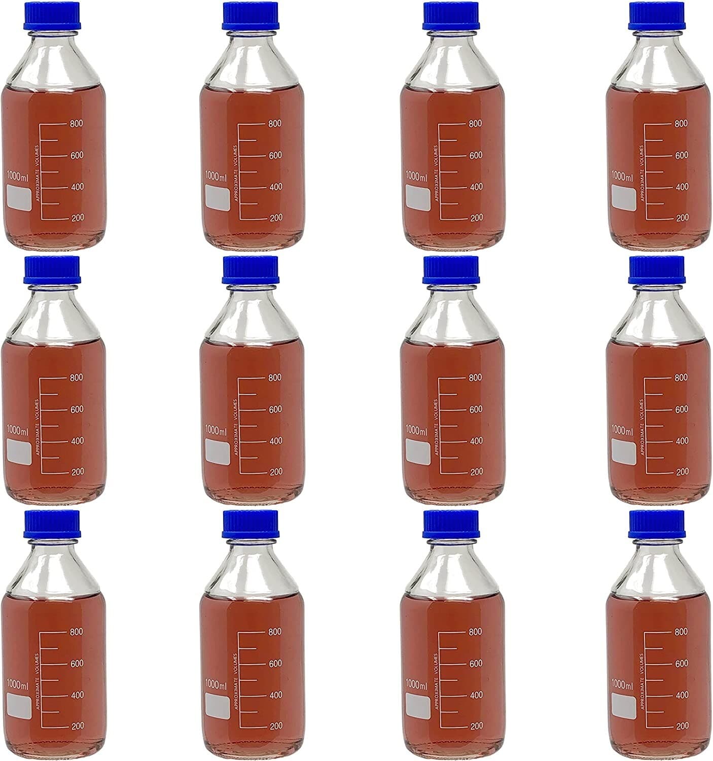 1L Glass Media Bottle, Round, GL45 Screw Cap Karter Scientific 251N6 (Pack 12)