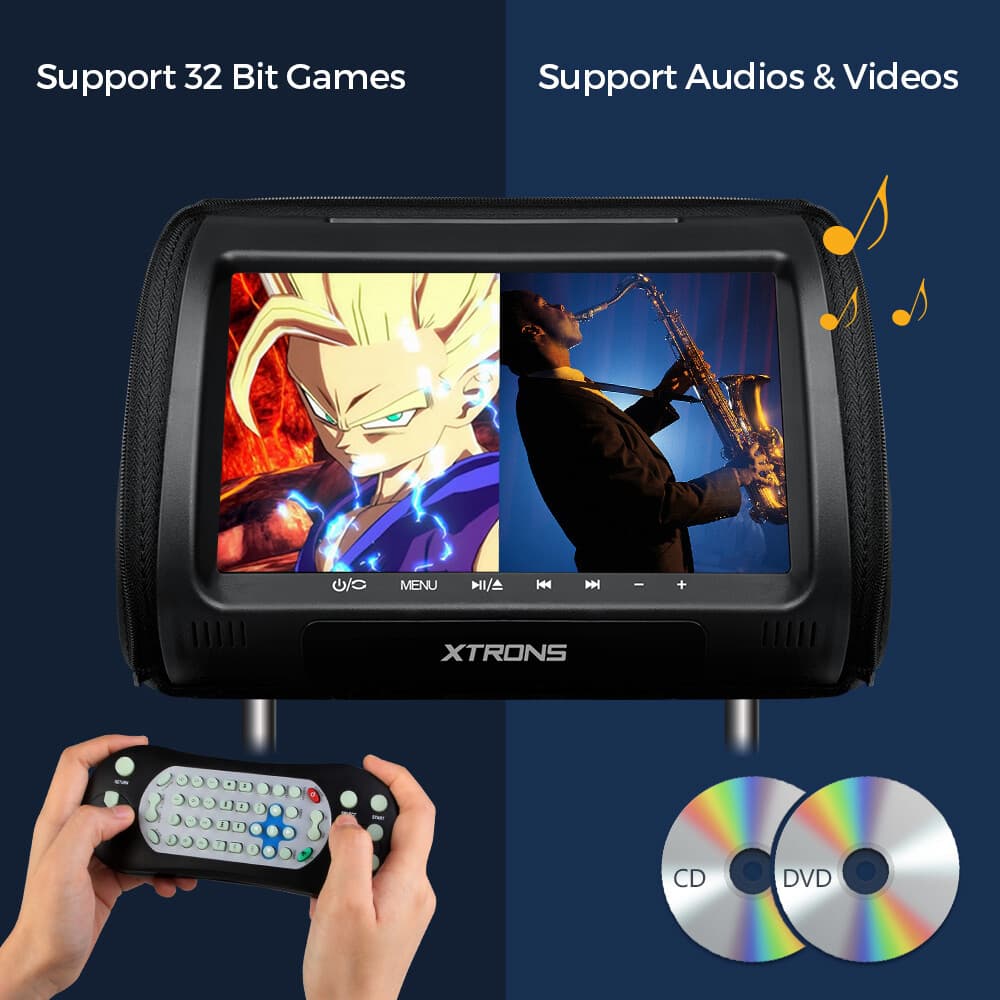 1 Pair 9" HD Car Pillow Headrest Monitor DVD Player HDMI USB SD FM IR+Headphones 6