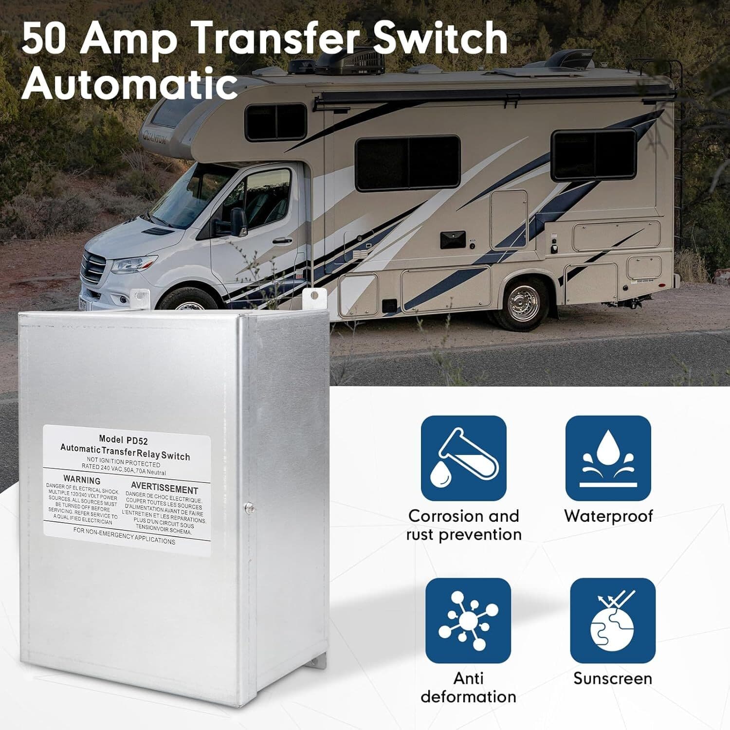 50 Amp Transfer Switch RV Automatic Transfer Switch for RV Speedboats Home Stand 6
