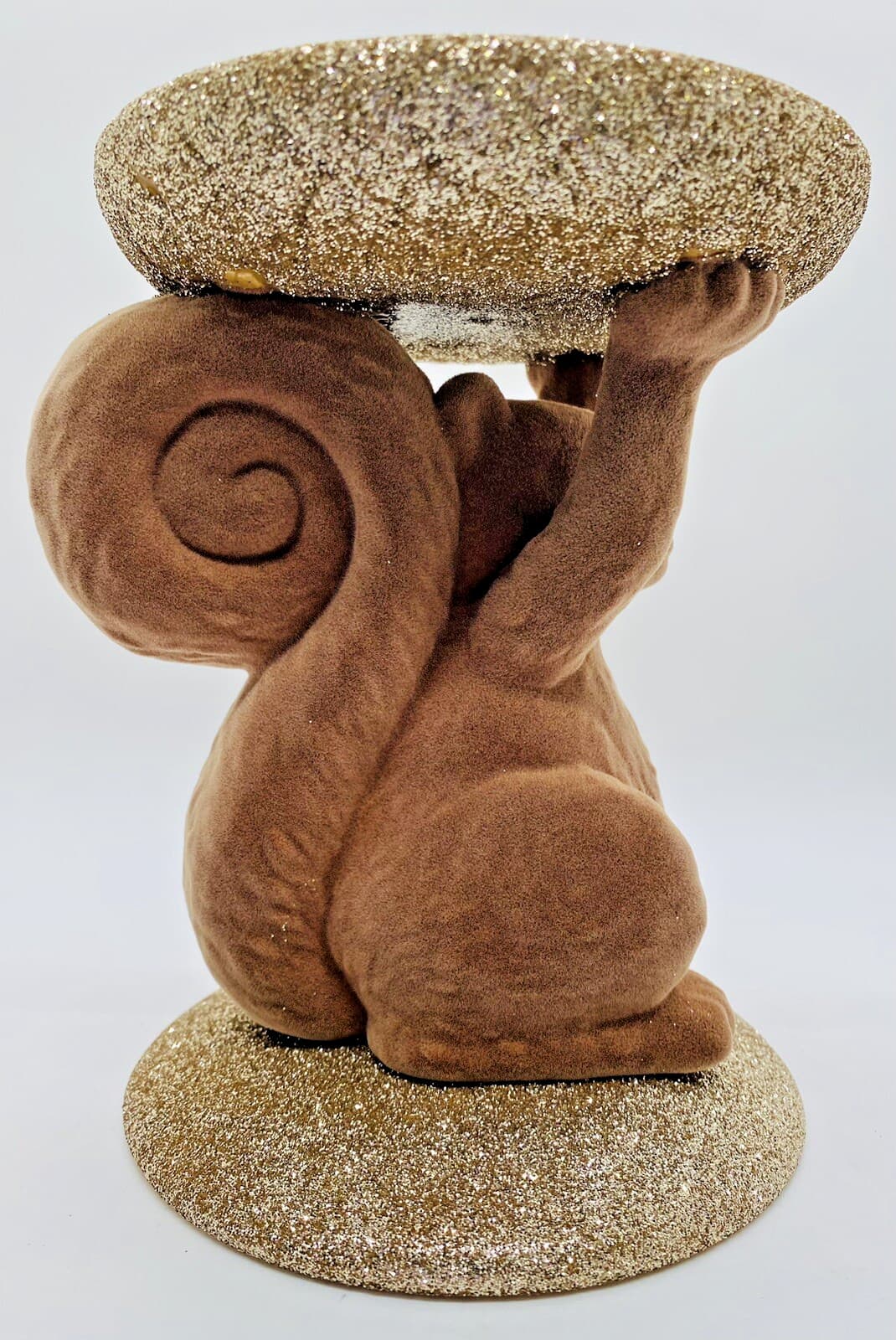 NEW Bath & Body Works FLOCKED SQUIRREL 3-Wick Candle Holder GLITTER PEDESTAL NIB 3