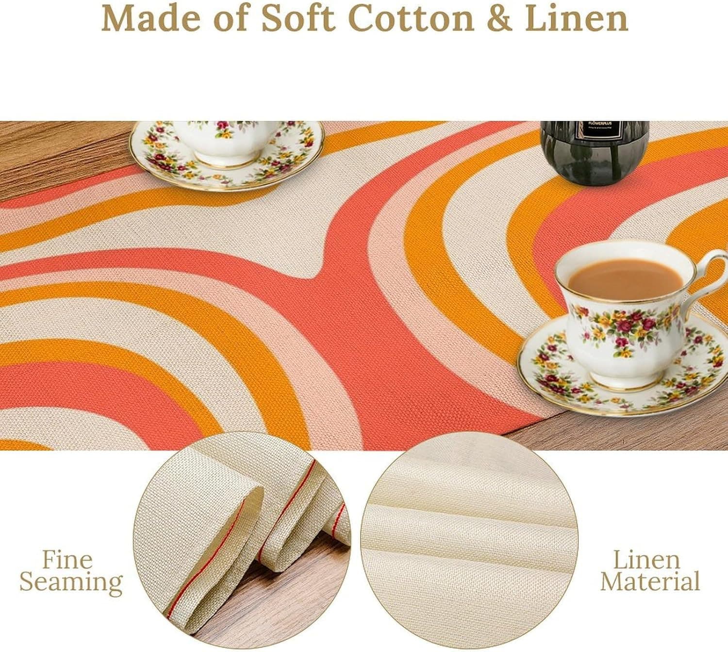 Retro 70s Groovy Table Runner Vintage Abstract Modern Art Boho Spiral Swirl Wave 5