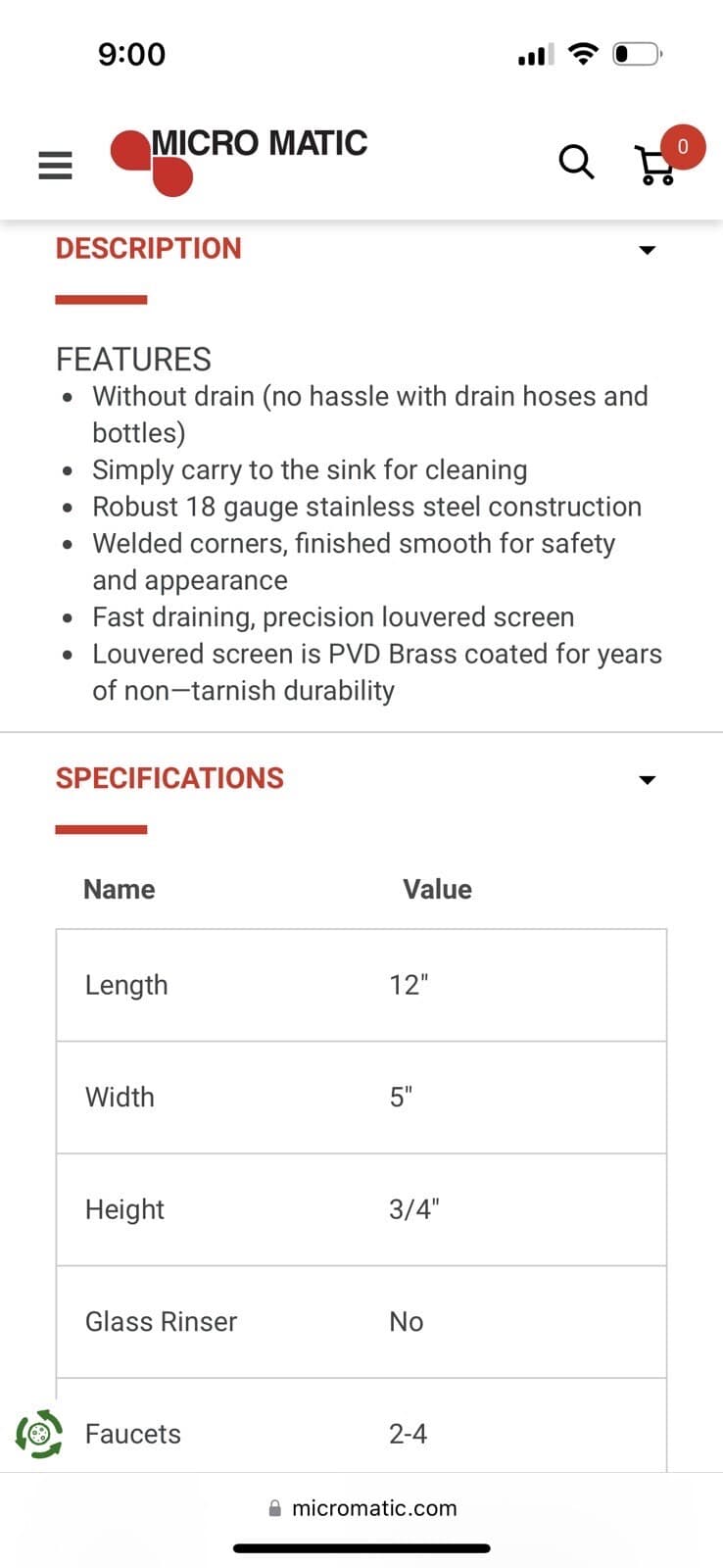 Micro Matic 15" SS/PVD Brass Surface Mount Drain Tray, Bar/Beer Drain Custom Sz 6