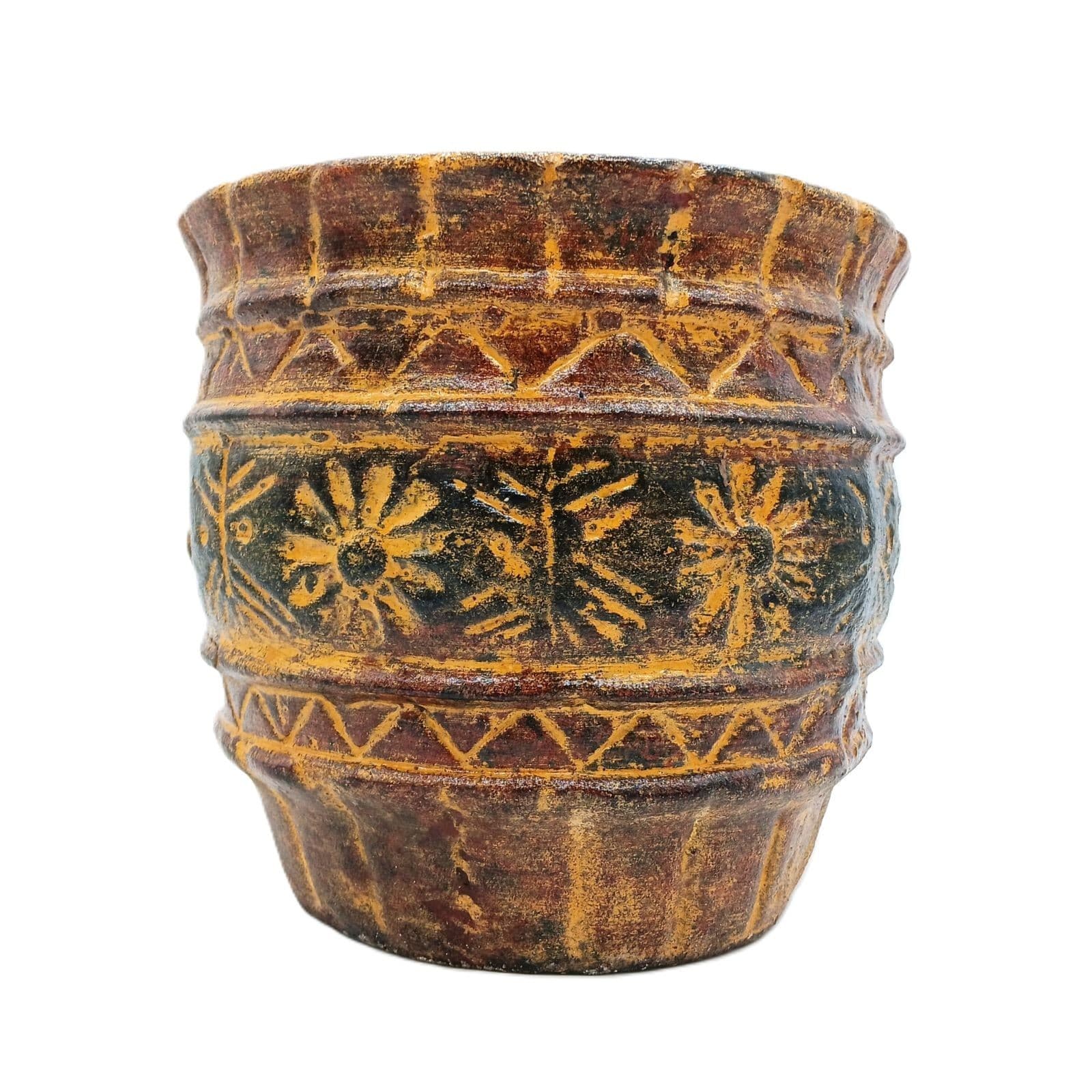 Rustic Clay Pottery Planter Mexican Flower Pot Natural Brown Ochre Black 11in 6