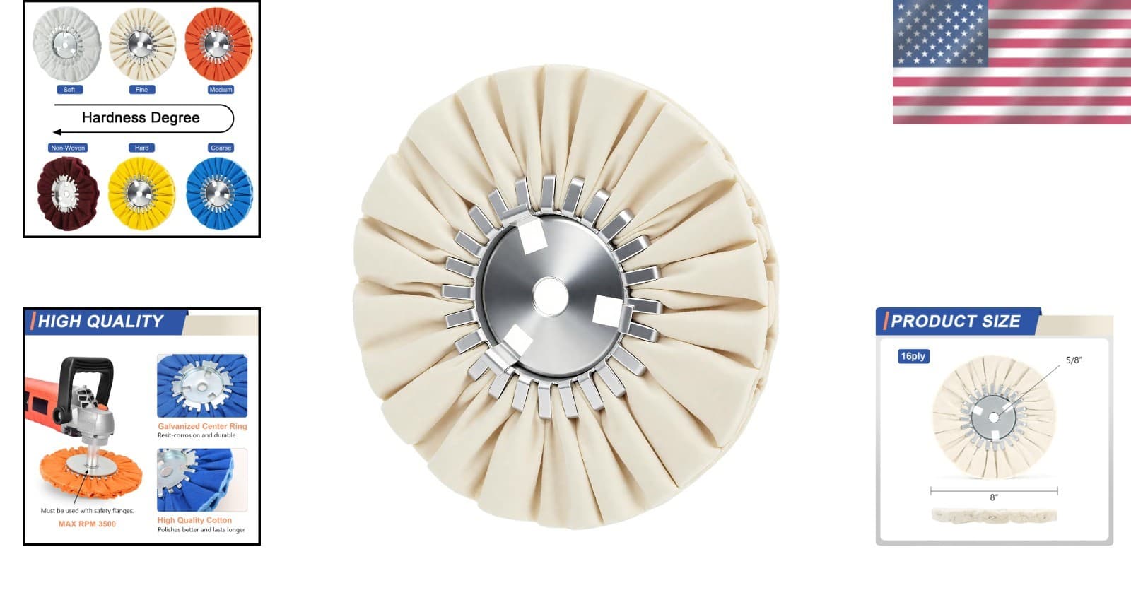 Airway Buffing Wheel 8 Inch Fine Cotton Polishing Wheel for Angle Grinder 2