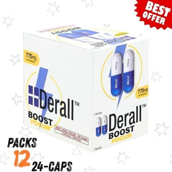 Derall Boost 775mg – Focus, Energy, Clarity – 24 Caps Full Box – Free Ship