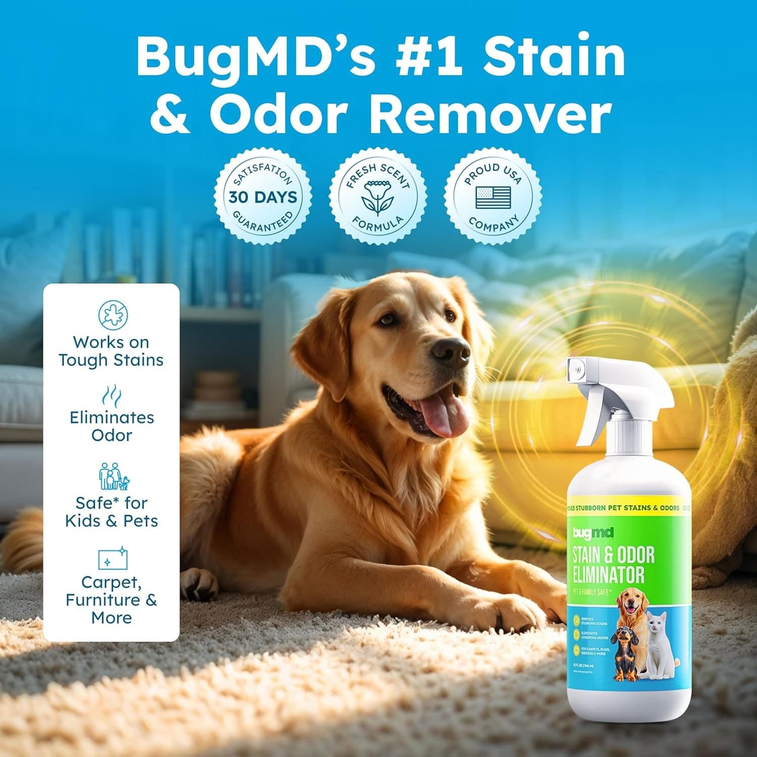 BugMD Enzyme Cleaner & Odor Eliminator for Strong (32oz) - Pet Stain...  6