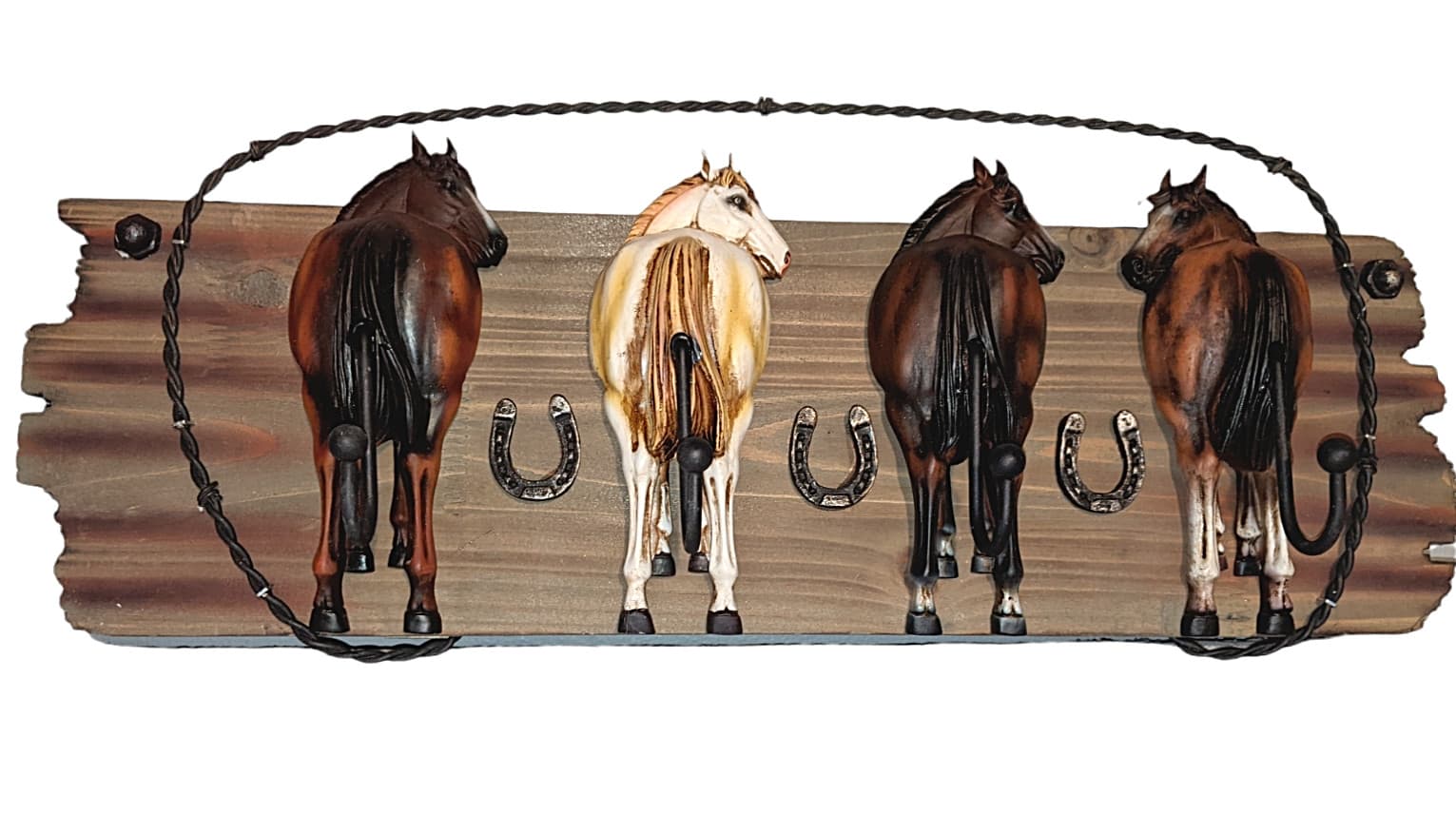 Horses Coat Hat Rack Car House Keys Holder Horseshoes Country Western 22”x 8" 2