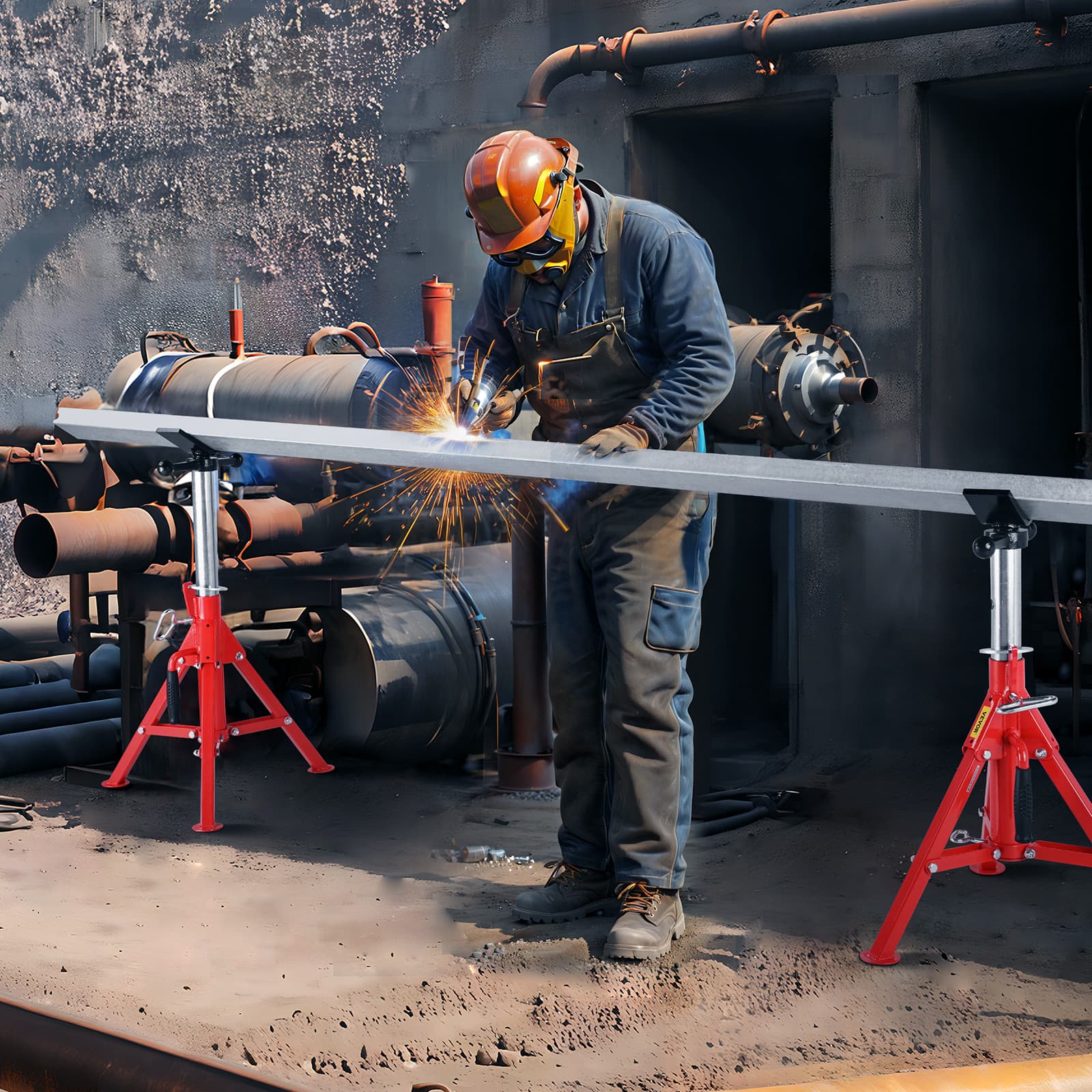 Uimoso V-Head Pipe Stand Folding Tripod Adjustable Height 20"-37" 2500Lb Steel 5