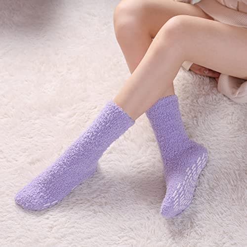  Slipper Socks for Women Cozy Hospital Socks Soft Fluffy 5 Pairs Mix Rainbow 4