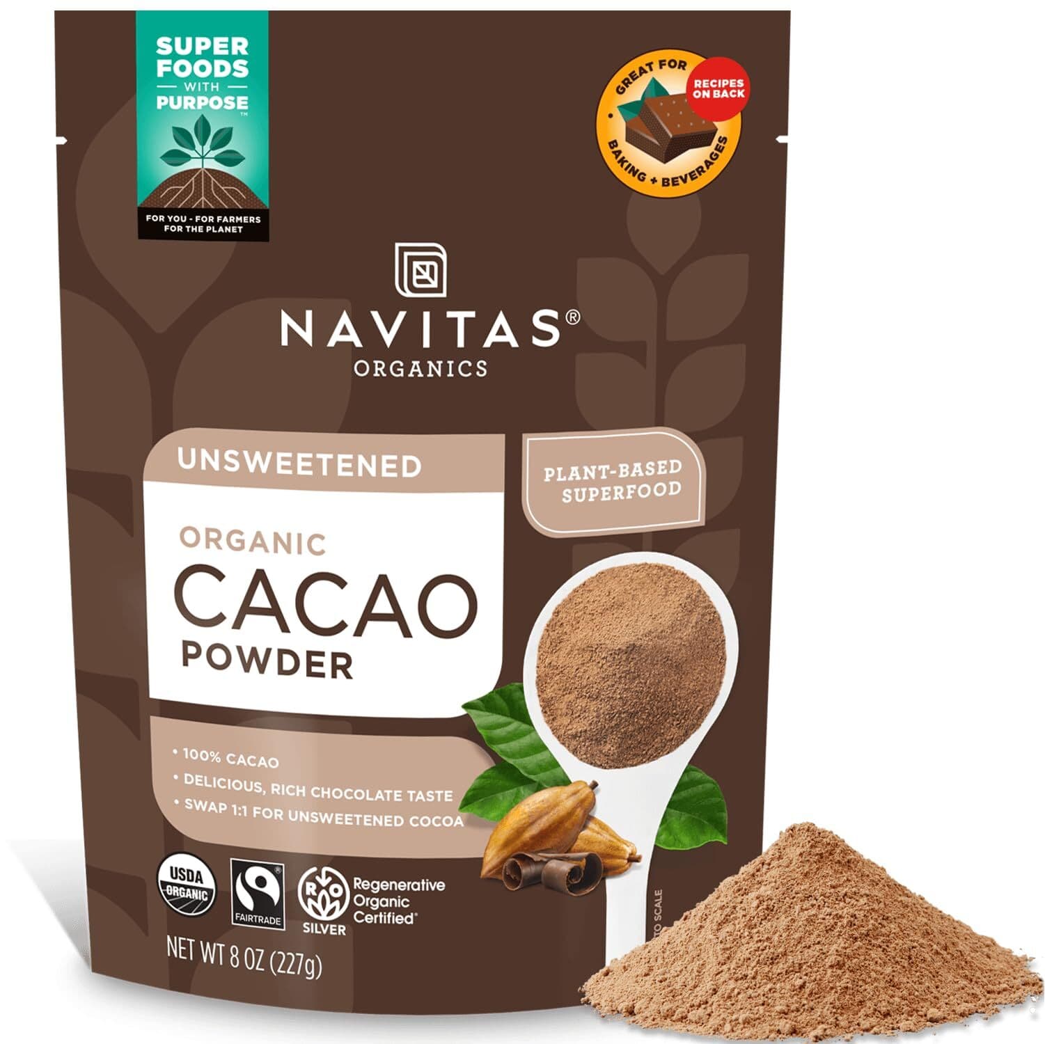 	Navitas Organics Cacao Powder 8oz. Bag 15 Serving Organic Non-GMO Gluten-Free	