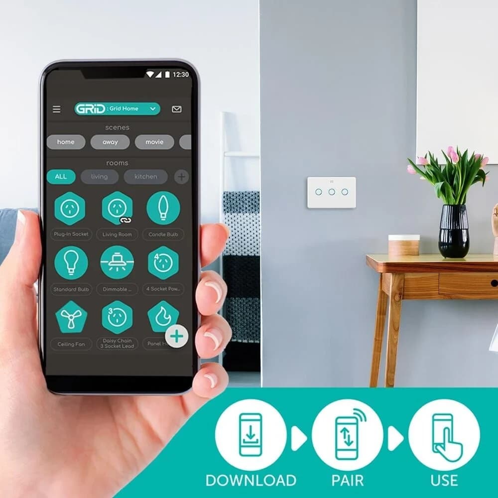 DETA White Gloss Grid Connect Smart Triple Gang Touch Light Switch Series 3 3