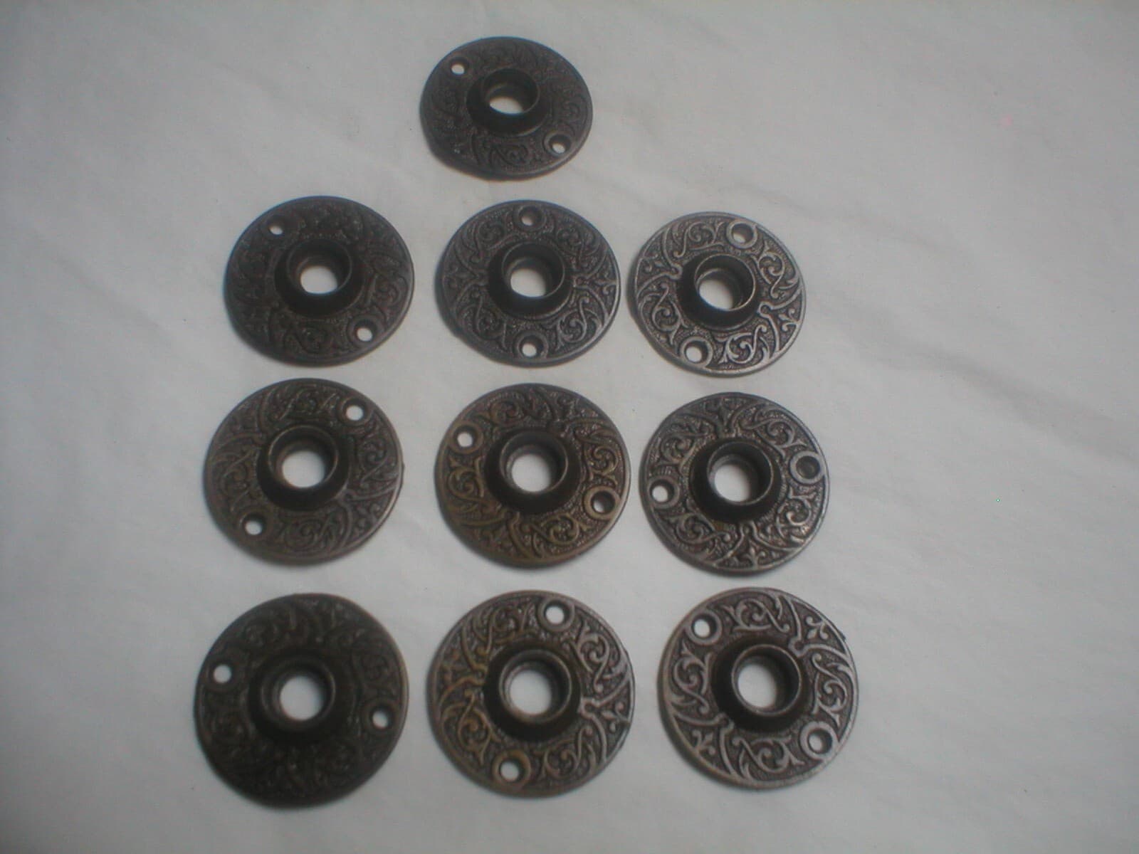 Antique Victorian Decorative Cast Iron Doorknob Ring Plate Pair