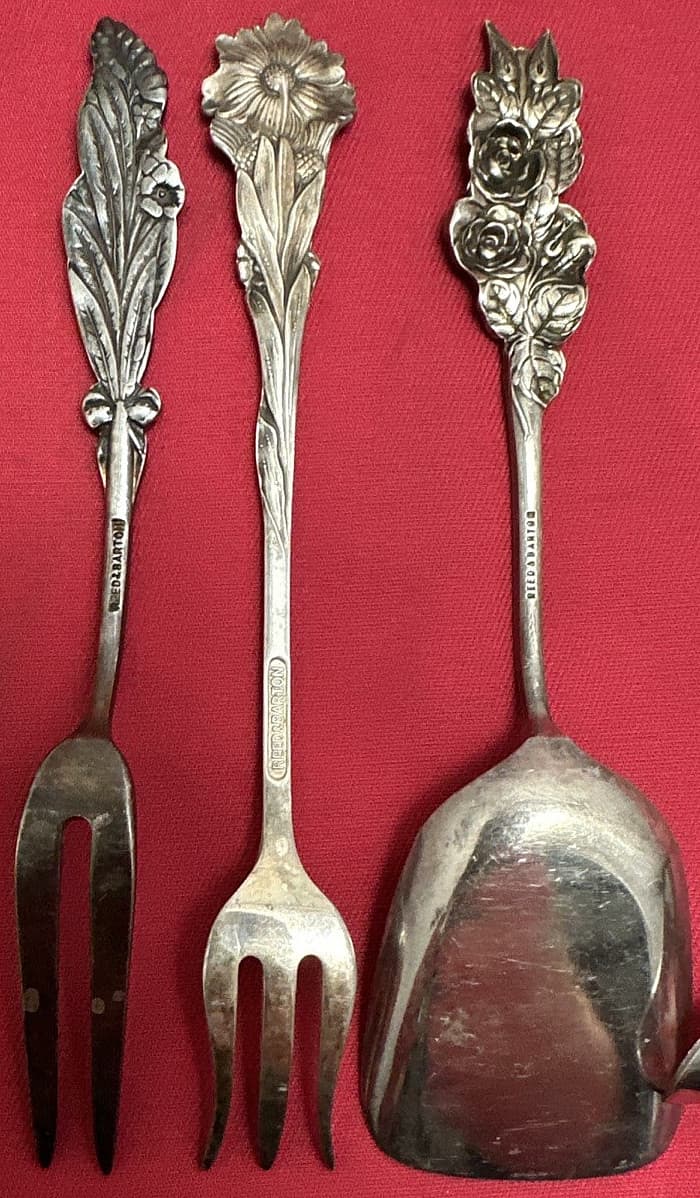 6 Pc 1964 HARLEQUIN Silverplated FORKS SHOVEL LADLE SERVER Mix by Reed & Barton 5
