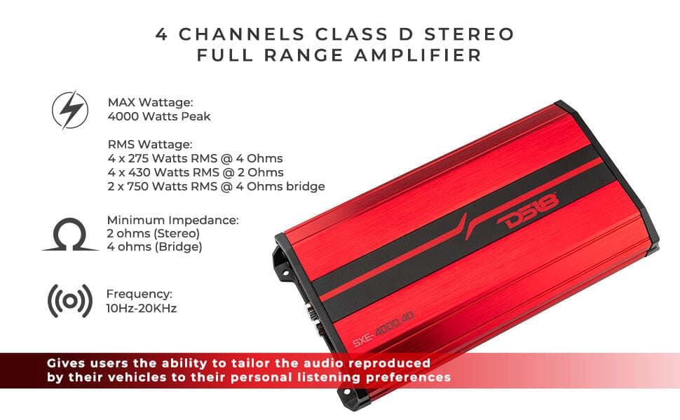 DS18 Car Audio Full Range 4 Channel 4000 Watt Amplifier Class D Red SXE-4000.4D 6
