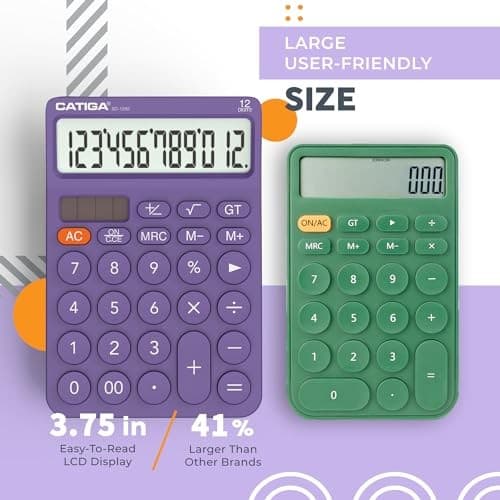  12 Digit Desktop Calculator with Large LCD Display, 4 Functions 7) Purple 3