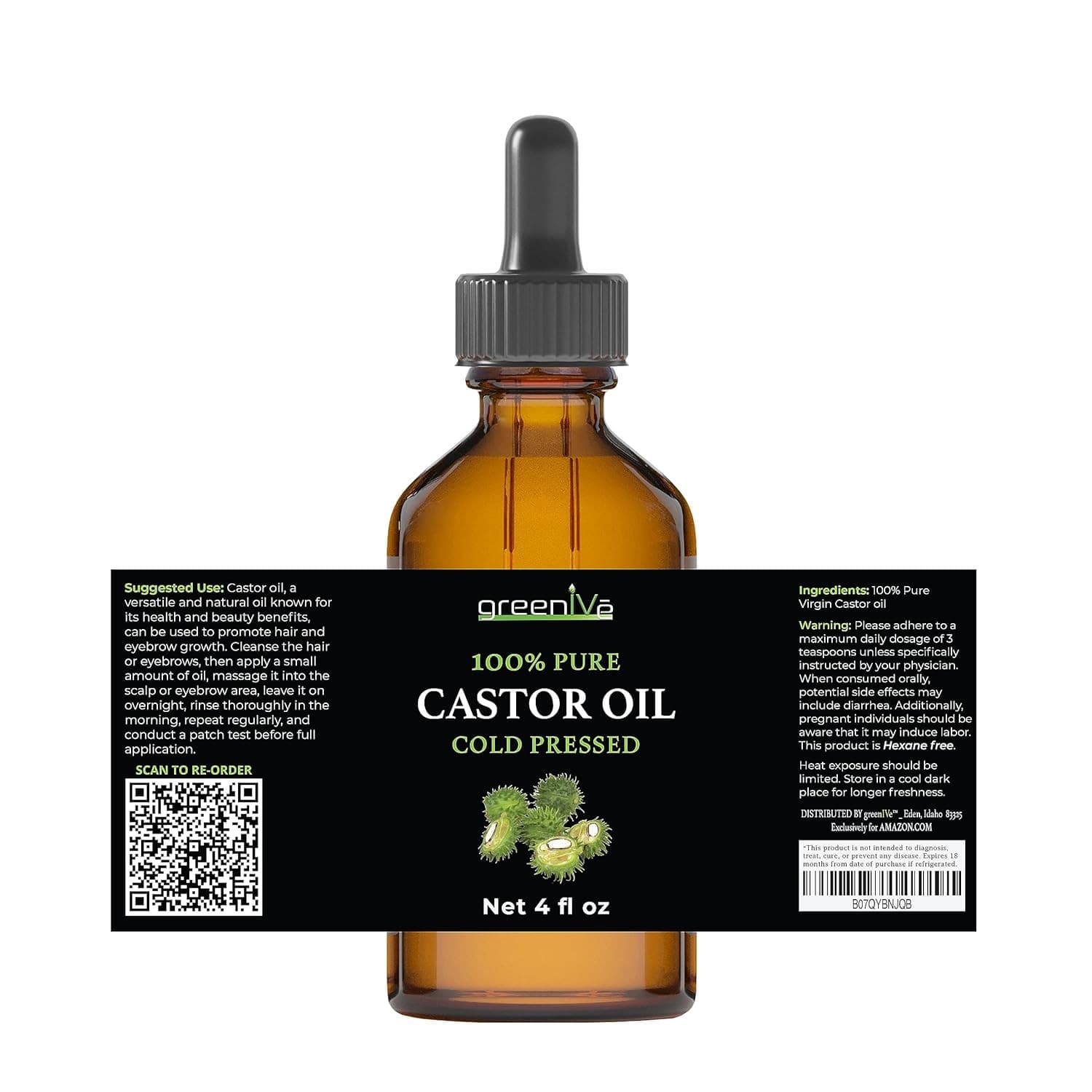 Castor Oil Organically Grown 100% Pure Glass Bottle Cold Pressed Hexane Free Eye 4