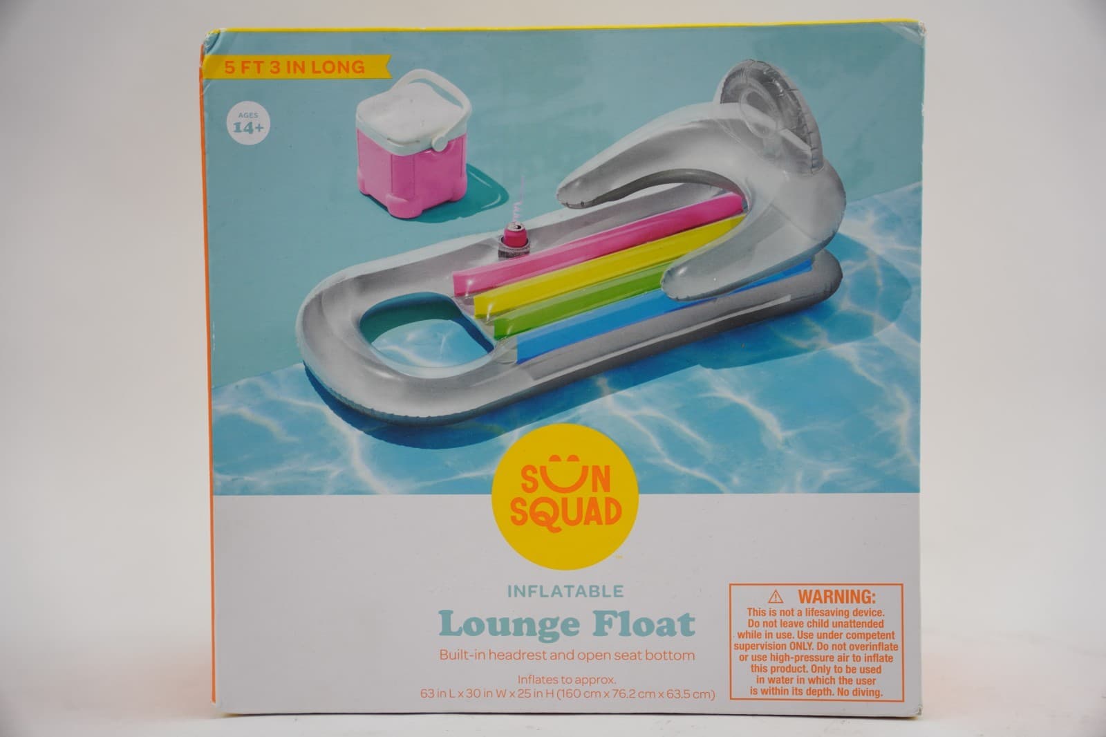 Sun Squad Inflatable Lounge Pool Float w/ Headrest and Cup Holder