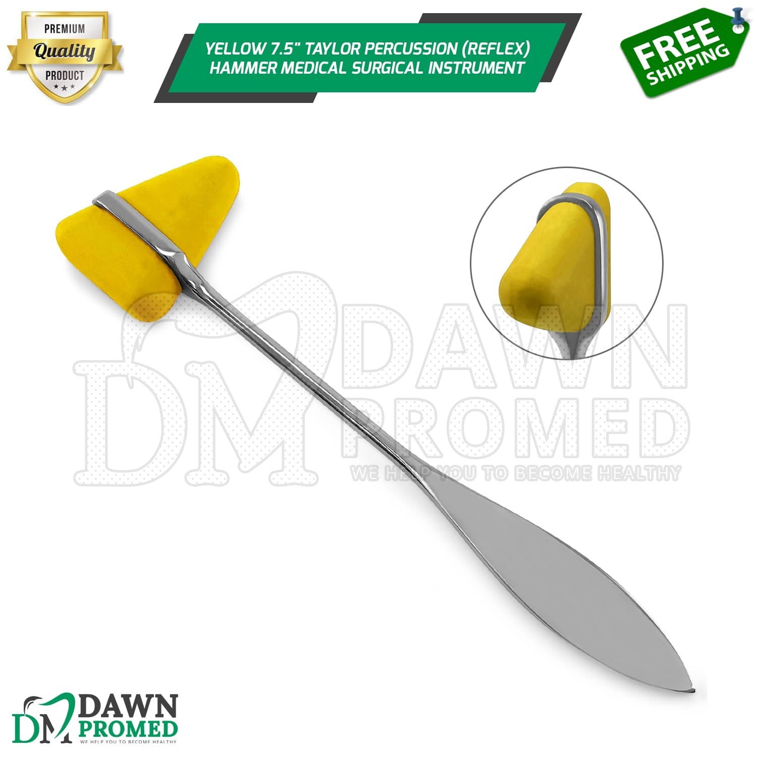 Yellow 7.5" Taylor Percussion (Reflex) Hammer Medical Surgical Inst German Grade