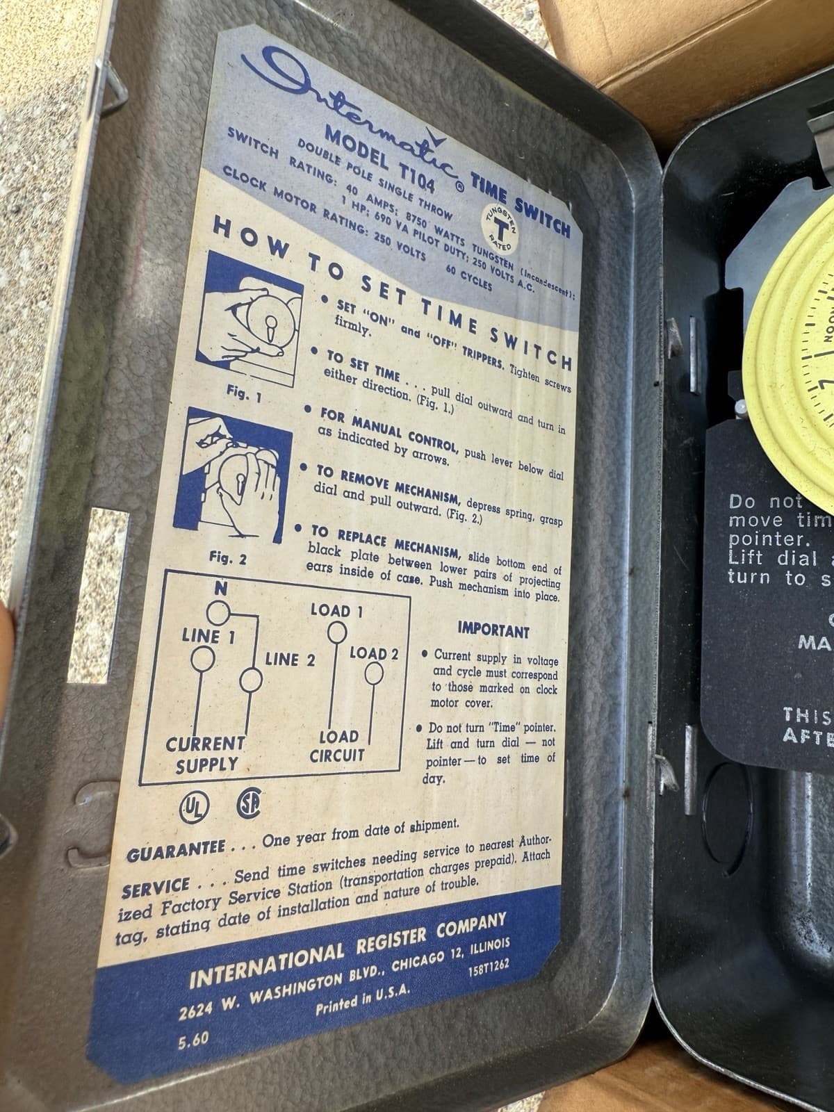 Intermatic T104 24-Hour Mechanical Time Switch, 35A 250V, Vtg New Old Stock! 6