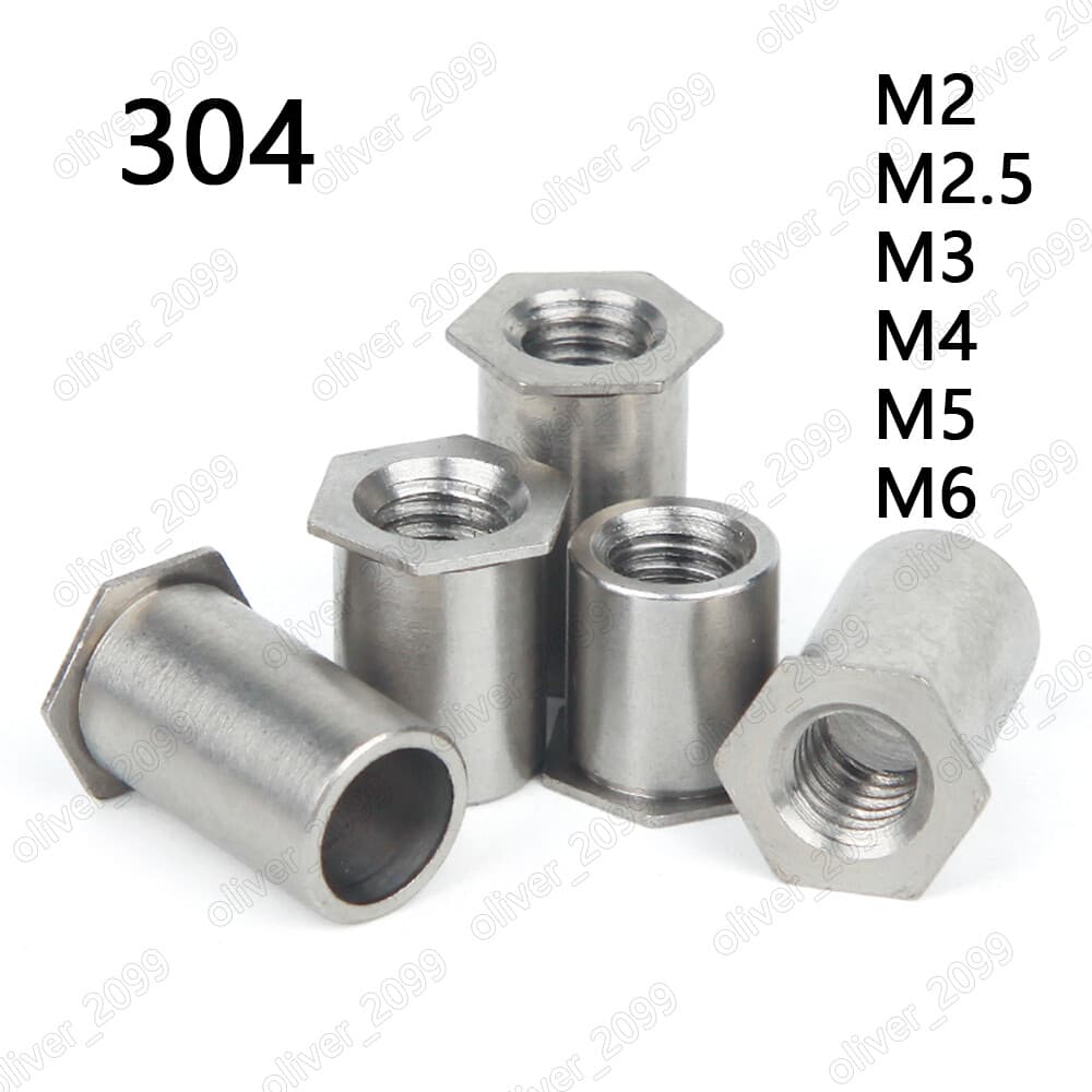 304 Stainless Steel Hollow Rivet Nuts Flat Hex Head M2 M2.5 M3 M4 M5 M6 2
