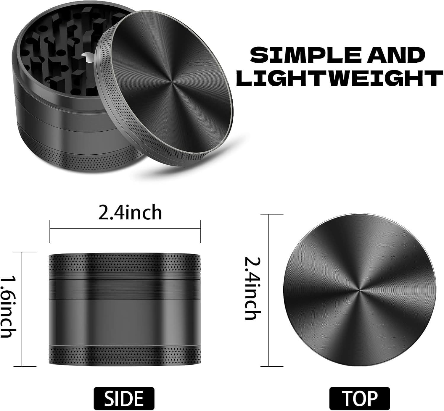 SPACE CASE Grinder Magnetic Herb - Medium 2.5 inch (BLACK) 4 Pcs - US SELLER
