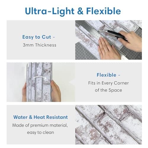 3D Faux Brick Wall Panel, Peel and Stick Brick Tiles, 10 Pcs of Retro White 2