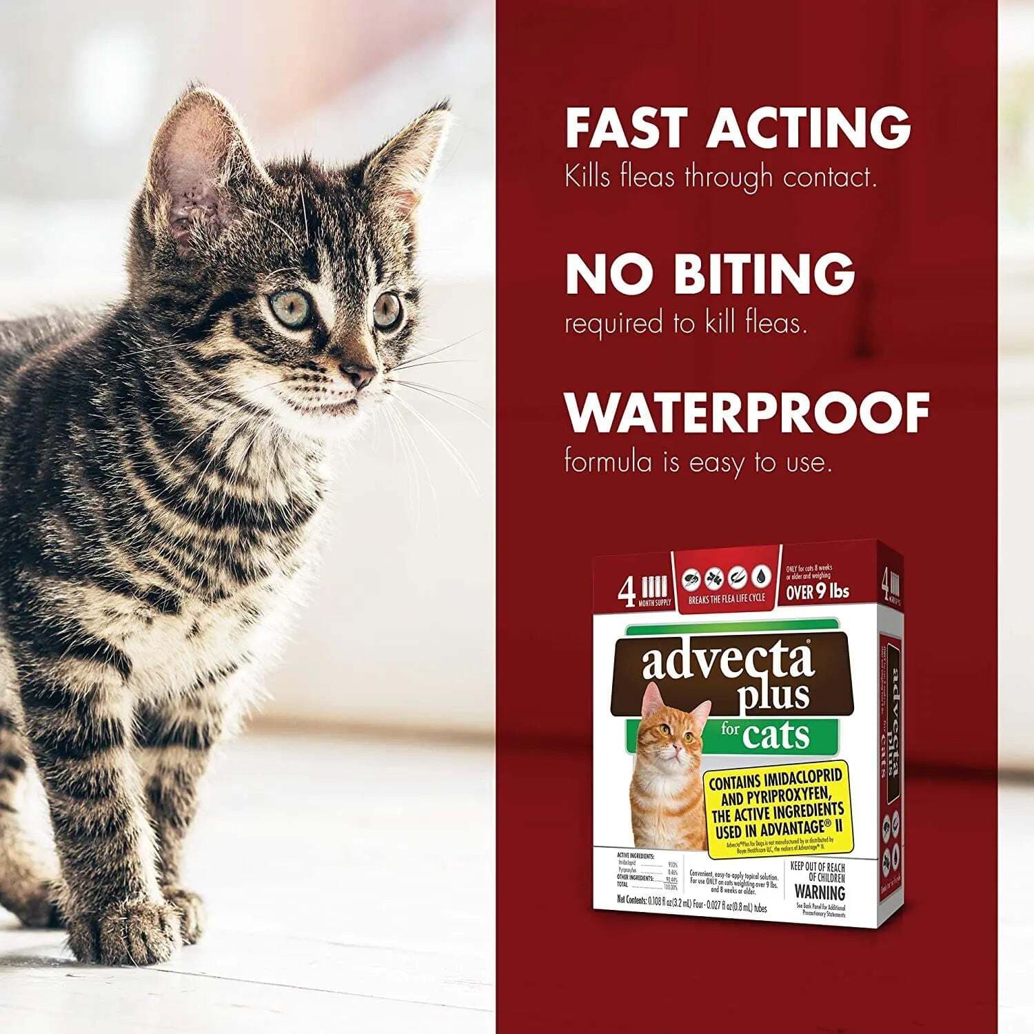 Advecta Plus Flea Protection Squeeze-On for Cats Over 9lbs 4CT 6